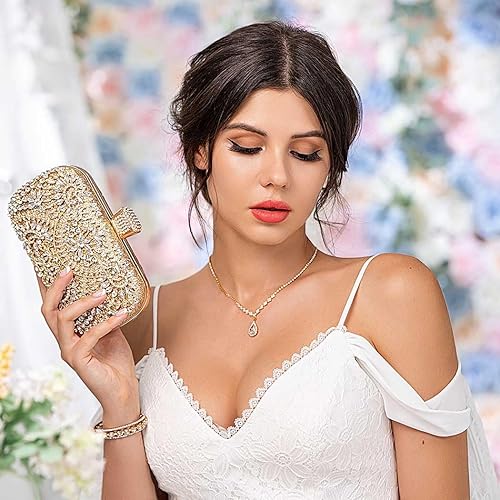 Miniatura 6 de Yokawe Bolso de mano de noche de cristal para mujer bolso de boda de novia bolso de fiesta de diamantes de imitación Negro, Oro, Plateado