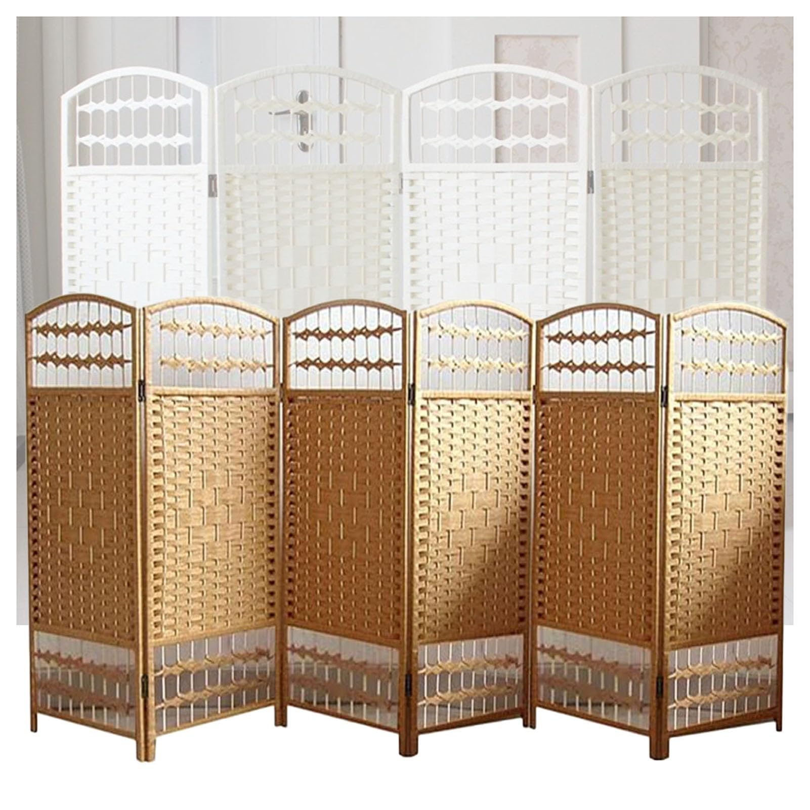 Cloison pour classe et maternelle : paravent pliable marron en rotin 6 panneaux