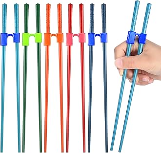 5 Pairs Reusable Chopstick Helpers Non Slippery Training Chopsticks for Adult Replaceable Practice Chopsticks Heat Resistant Chopsticks Holder with Clip for Trainer (Mixed Color, Alloy)