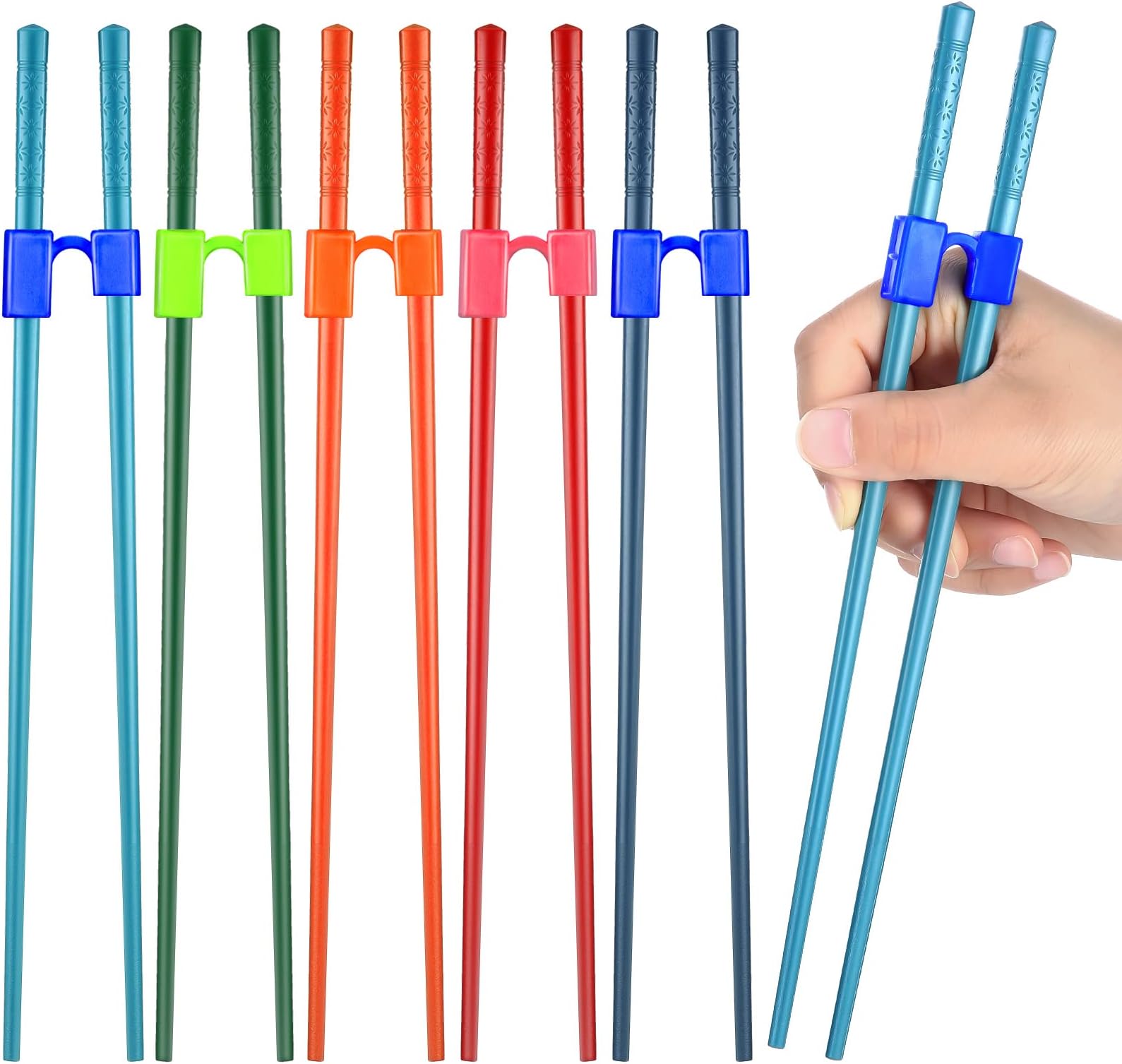 Tessco for you 5 Pairs Training Chopstick Helpers Reusable Chopsticks for Beginner Non Slippery Replaceable Practice Heat Resistant Holder with Clip for Trainer(Alloy,Mixed Color)