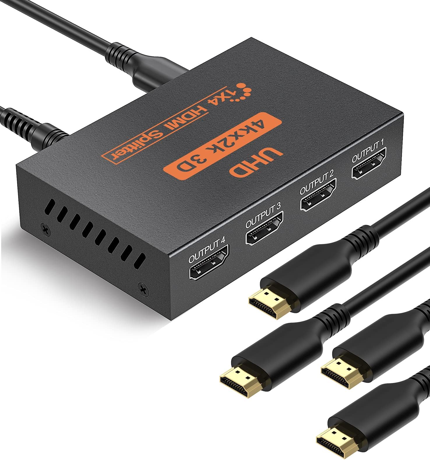 4 Way HDMI Splitter 4K 1 in 4 Out Support 4K@30Hz 1080p 3D HDCP, Duplicate/Mirror Screen ONLY, Compatible with HDTV/Monitor/Laptop/PS/X-box/DVD Player (014)
