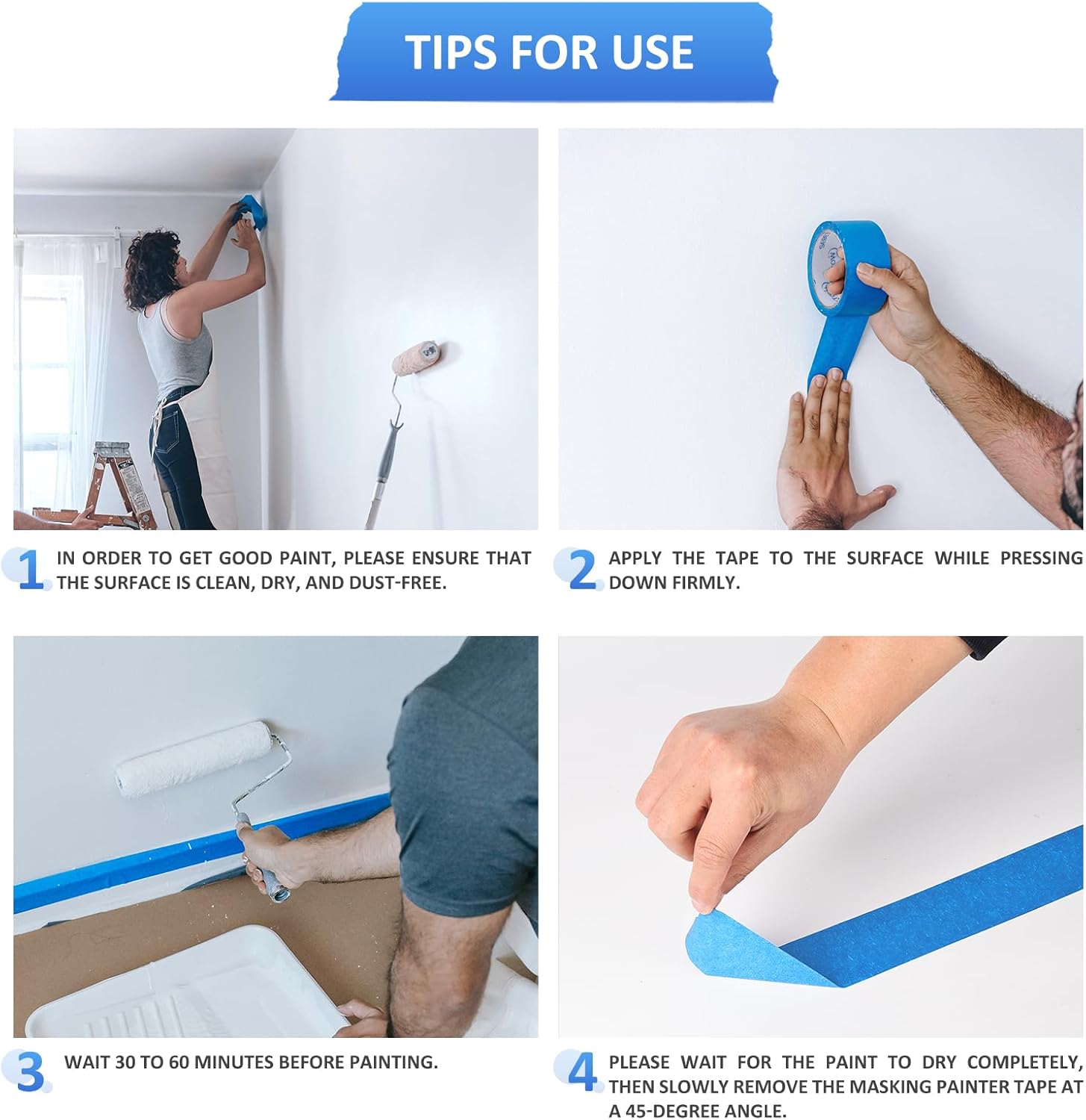 10 Rolls Painters Tape 1.41 inch Bulk Painter Tape Blue Wide Roll, Blue Masking Tape, 1.41 Inches x 55 Yards for General Purpose Wall Painting, Home Improvement