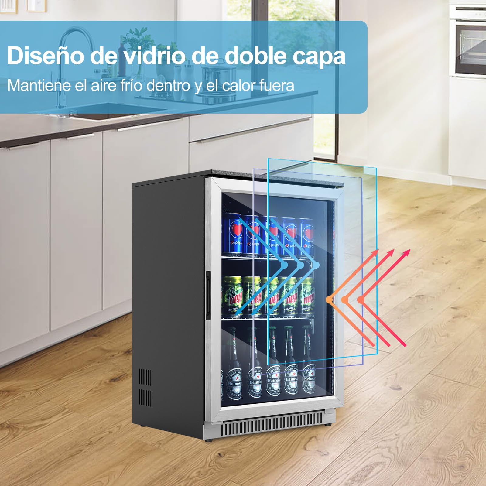 Weili 90L Frigoríficos para Bebidas, Refrigerador con Puerta de Vidrio con Iluminación LED Azul, Nevera Portatil Electrica Rango de Temperatura 3-10°C, Refrigeradores de Vino para Cerveza/Jugo