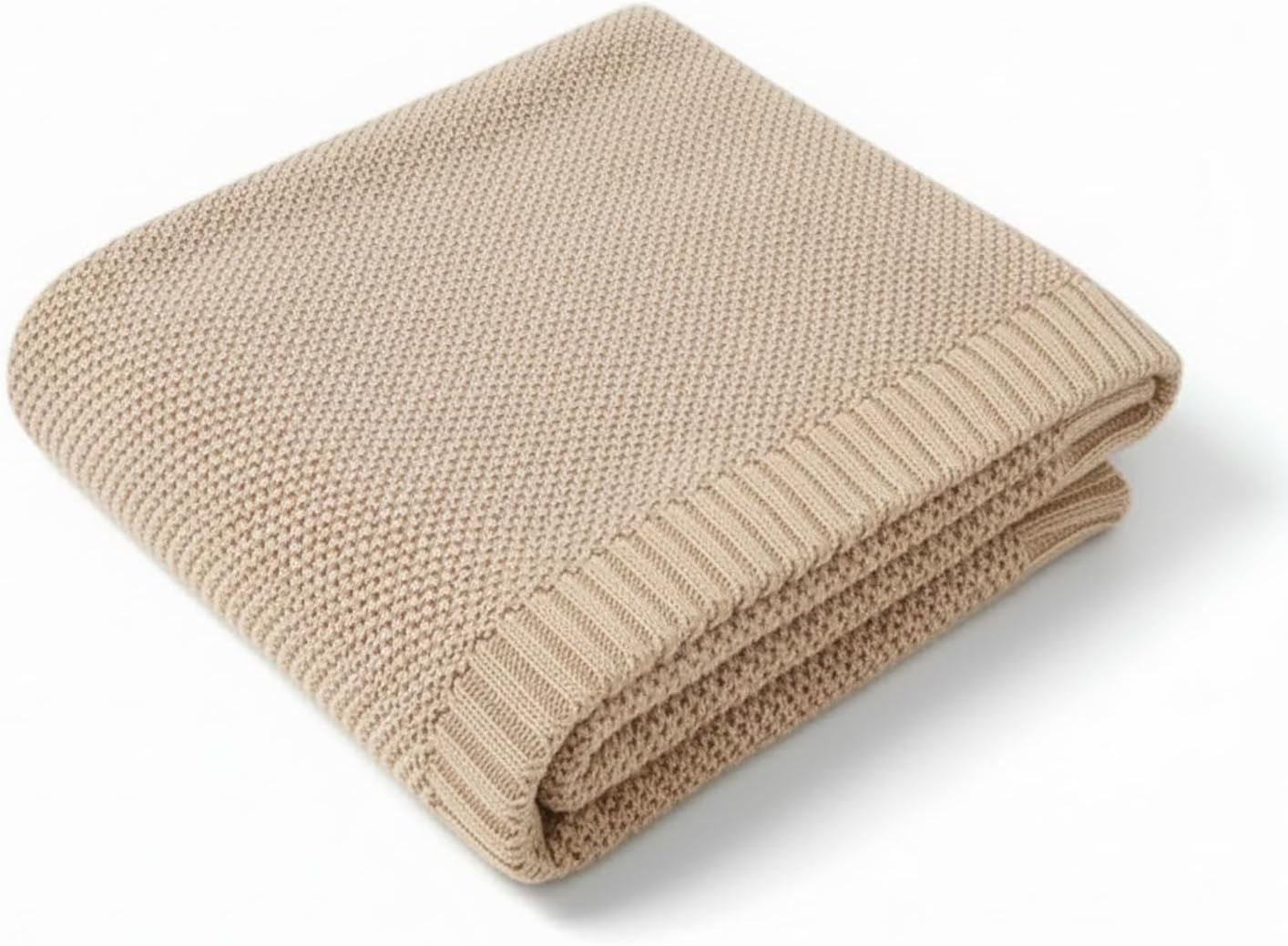 Baby Knit Blanket Soft Cotton Lightweight Newborn Blanket for Crib Stroller Toddler Nursery Shower Gift Cozy Breathable Travel Swaddle Wrap Beige 30 x 40 Inches