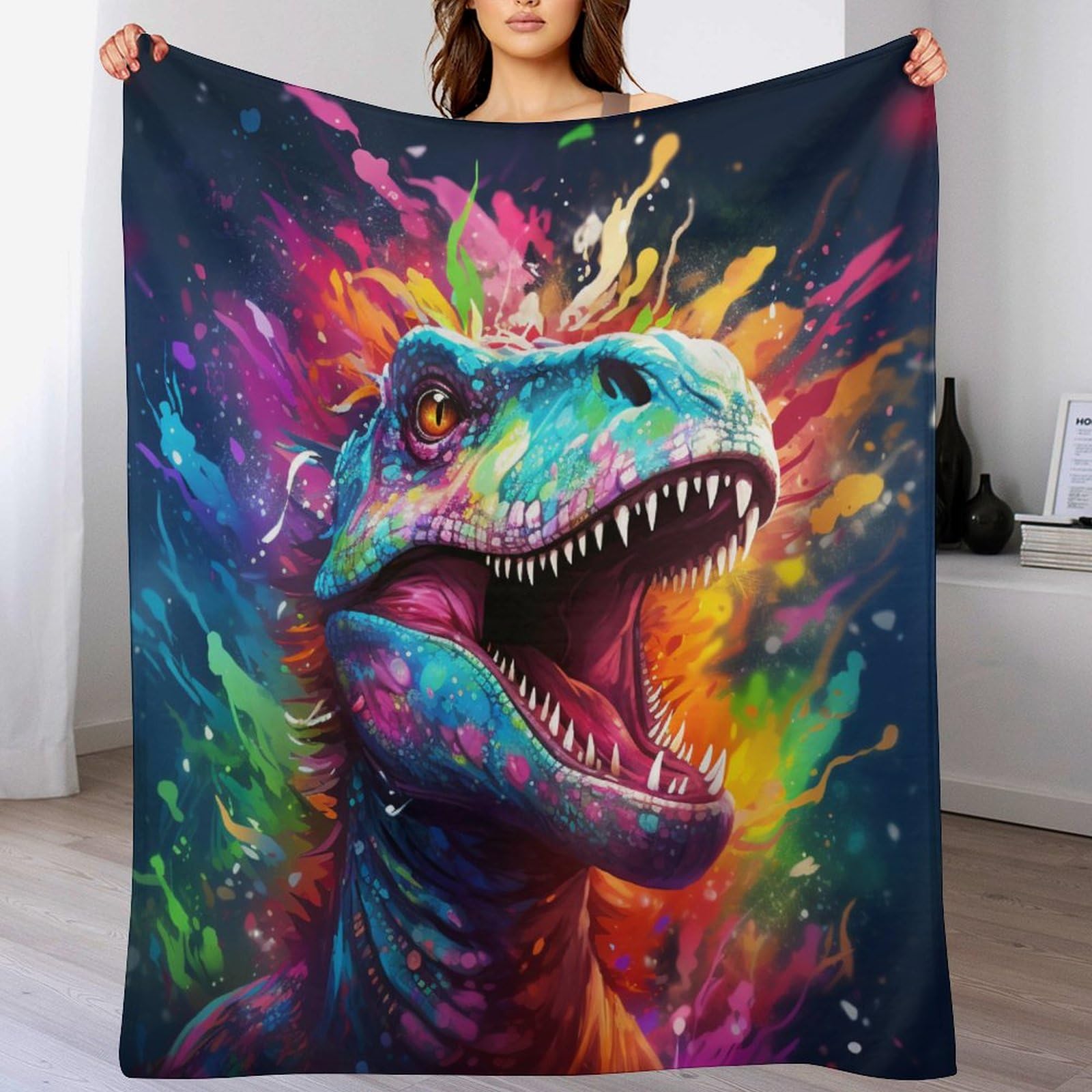 Couverture polaire dinosaure épaisse plaid canapé doux 100x130cm