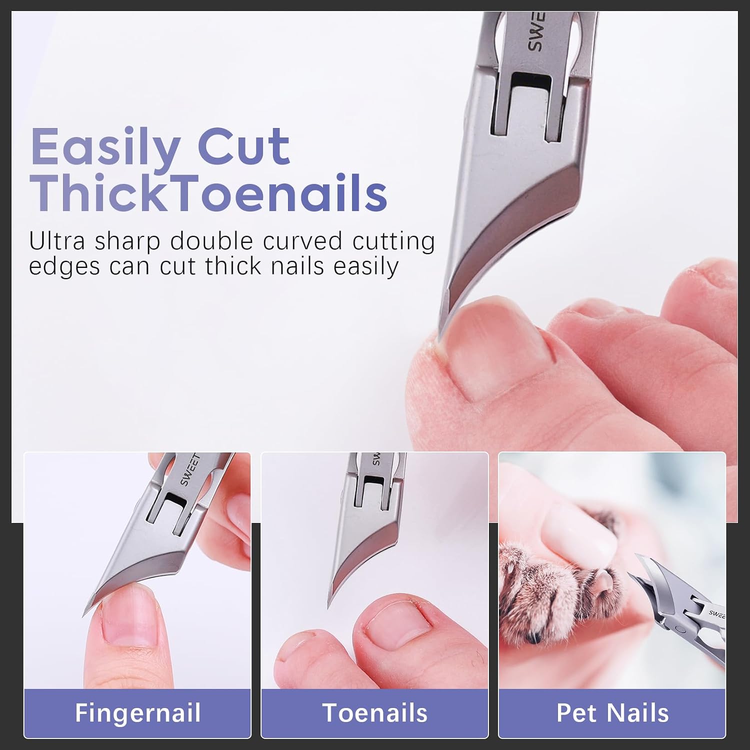 Ingrown Nail Clippers Angled Curved: Professional Slanted Curved Blade Clipper for Thick Toenail and Ingrown Fingernail - Stainless Steel Wide Jaw Opening Nail Toe Cutter for Seniors, Men and Women