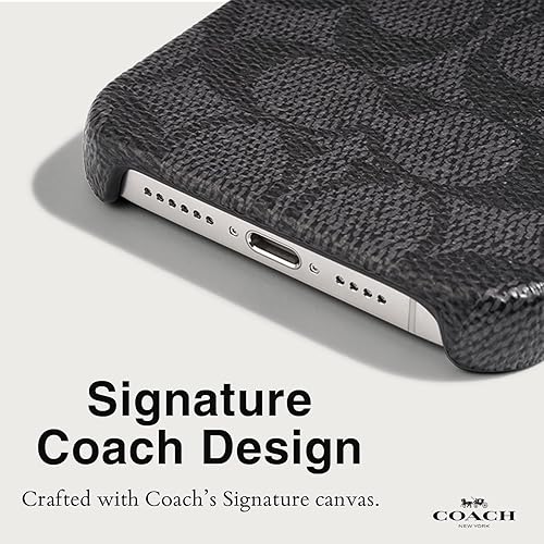 Miniatura 4 de Coach Signature Canvas - Funda delgada para iPhone 15 Pro, compatible con carga inalámbrica, color carbón distintivo