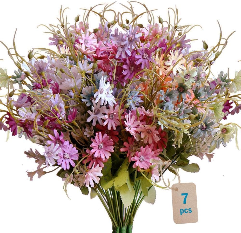 YXYQR Artificial Flowers Decoration Silk Wildflowers Daisy Bundles Outdoor UV Resistant Fake Plastic Greenery Plants Shrubs Indoor Floral Arrangements for Vase Window Box Hanging Planter (Colored)