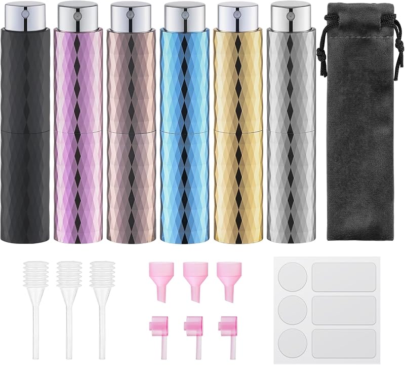 Lulupack Frasco Atomizador Recarregável para Perfume 8 mL com Estojo de Alumínio, Pacote com 6