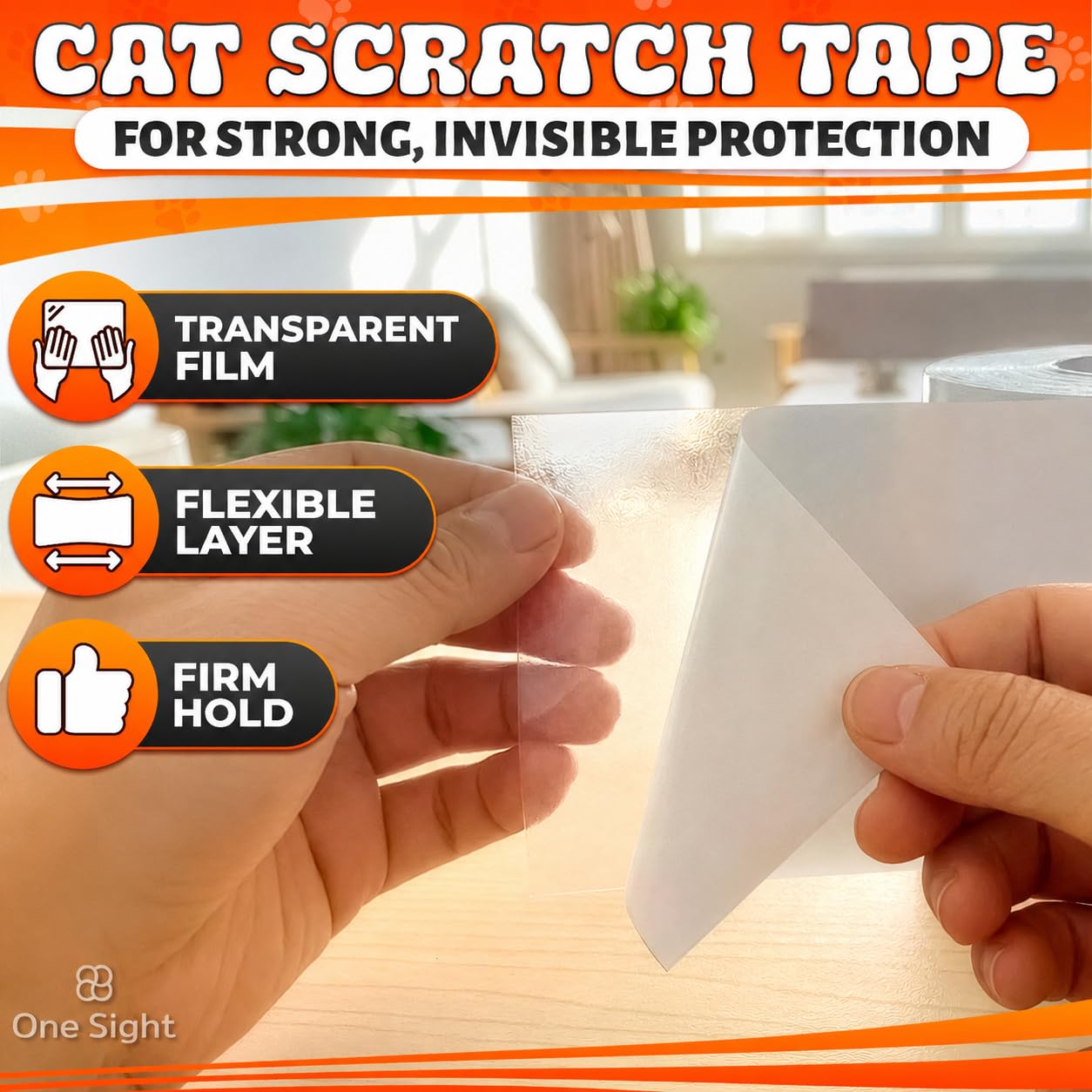 One Sight Cinta disuasoria de Entrenamiento Anti arañazos para Gatos, 4 Pulgadas x 30 Yardas, Protector Transparente de Doble Cara para Muebles de Gatos, Protector de Muebles para Gatos, Cinta