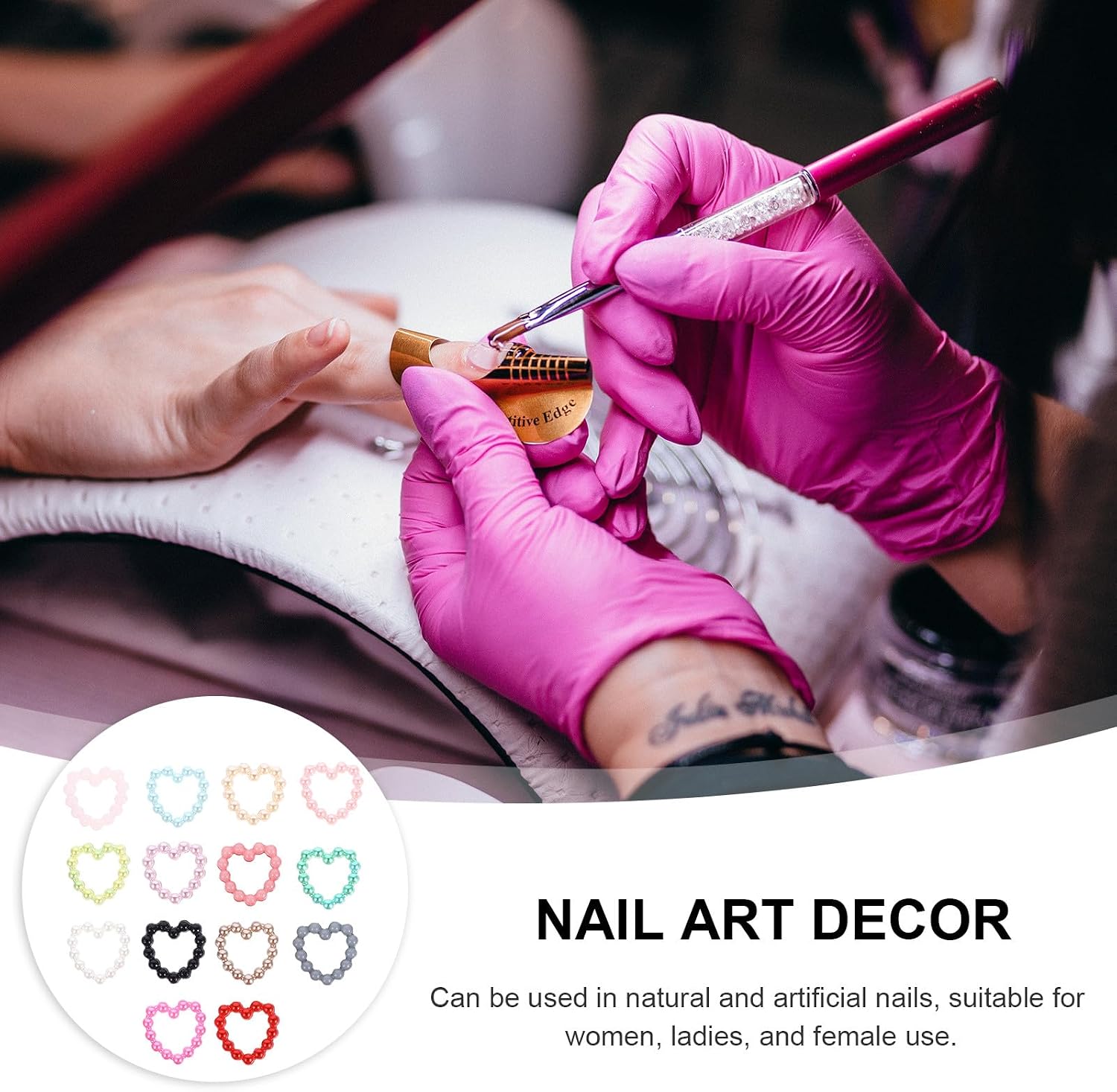 Gradient Heart Pearl Nail Art Studs 1 Bag Manicure Charms DIY Fake Nail Decorations for Valentine’s Day