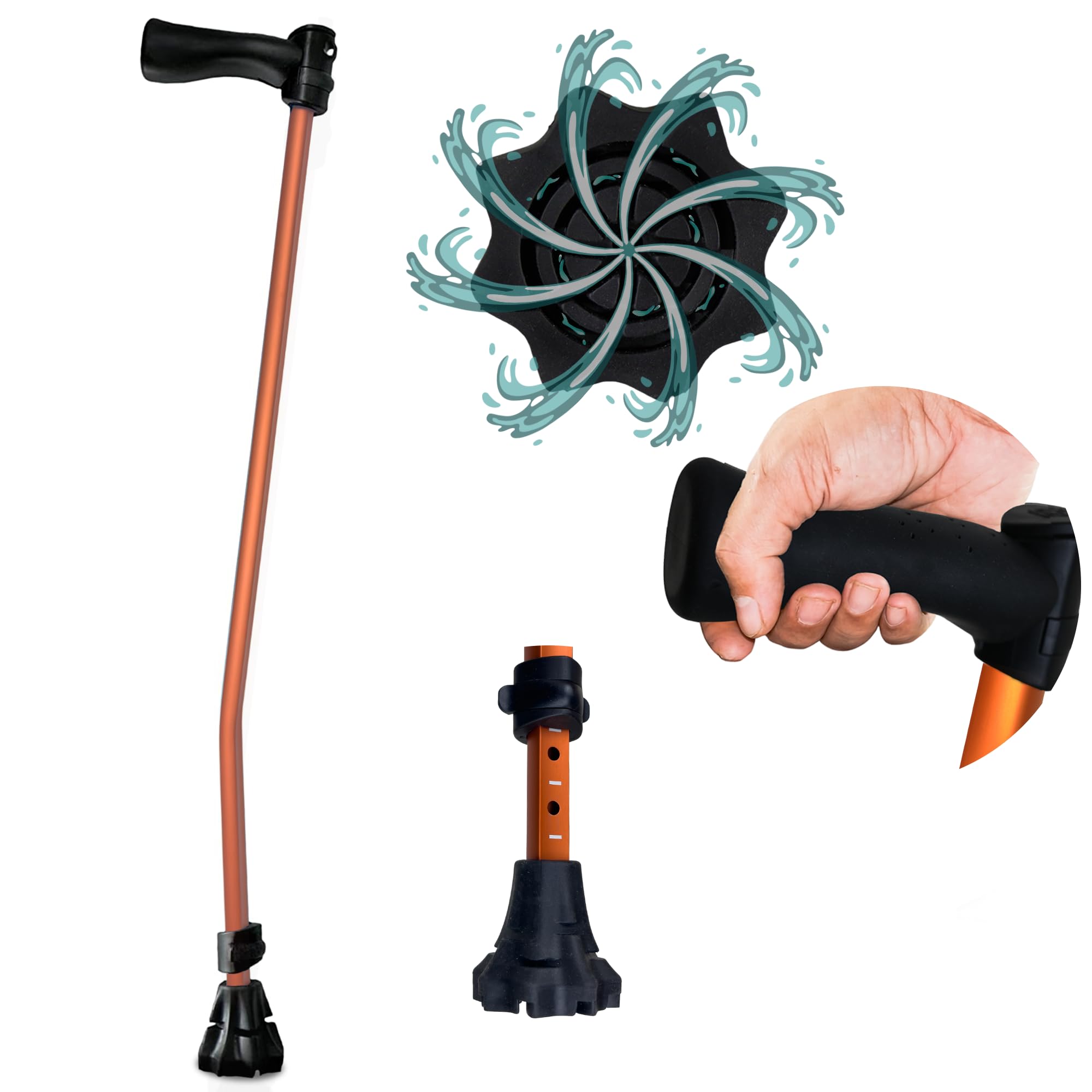 Dynamo Cyclone Cane - The Best Cane Ever - Designed for Stability and Balance - Standard and Adjustable Walking Cane, Heavy Duty, Travel-Friendly and Stylish - for Seniors, Men, and Women (Orange)