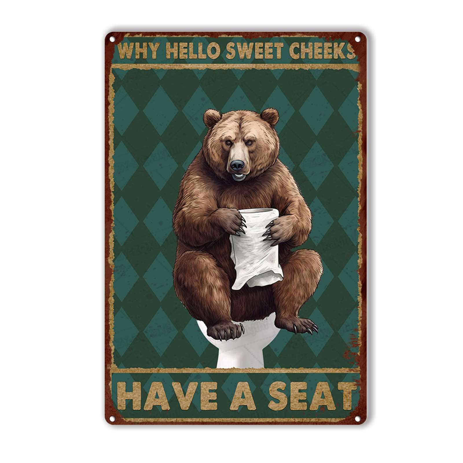 peiyeety Metal Tin Sign Bear Bathroom Inspired Vintage Decorative Wall Plaque, Funny Quote Poster For Home Bedroom Living Room Bar Cafe Farmhouse Indoor Outdoor Wall Decoration, 6x8 Inch