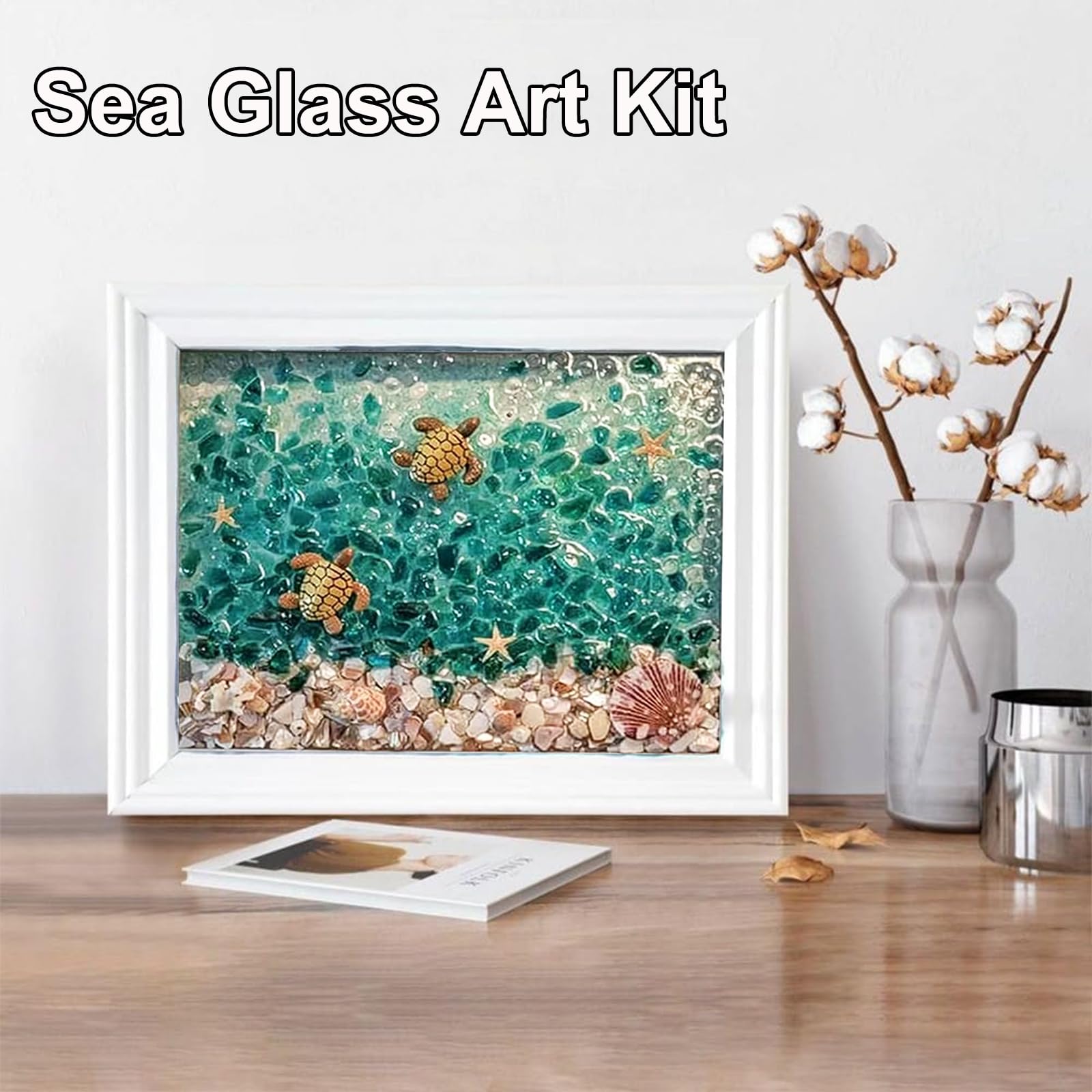 KOLGEIKJ Kit artistico in vetro marino 2024, kit artistico per adulti, kit fai da te in resina da spiaggia, kit per pittura oceanica, resina di vetro di mare, artigianato fai da te a tema oceano,
