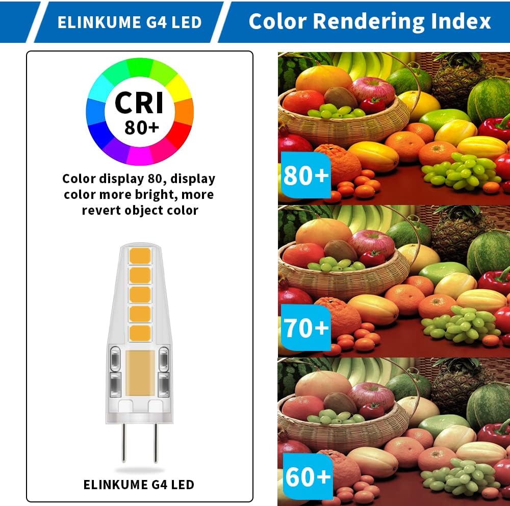 ELINKUME G4 3W Led Bulbs,Equivalent to 20W Halogen Lamp,250LM Warm White 3000K,No Flickering Energy Saving Light Bulb,G4 Led Pin Cap,AC/DC 12V,360°Beam Angle,5pcs