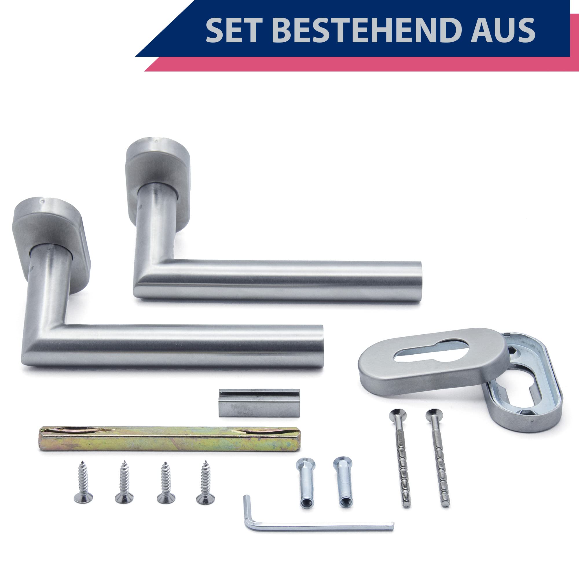 APECS Tiradores de puerta ovalados de acero inoxidable para puerta de casa y puertas interiores con roseta de llave, cilindro de perfil L-modelo H-0904+PZ