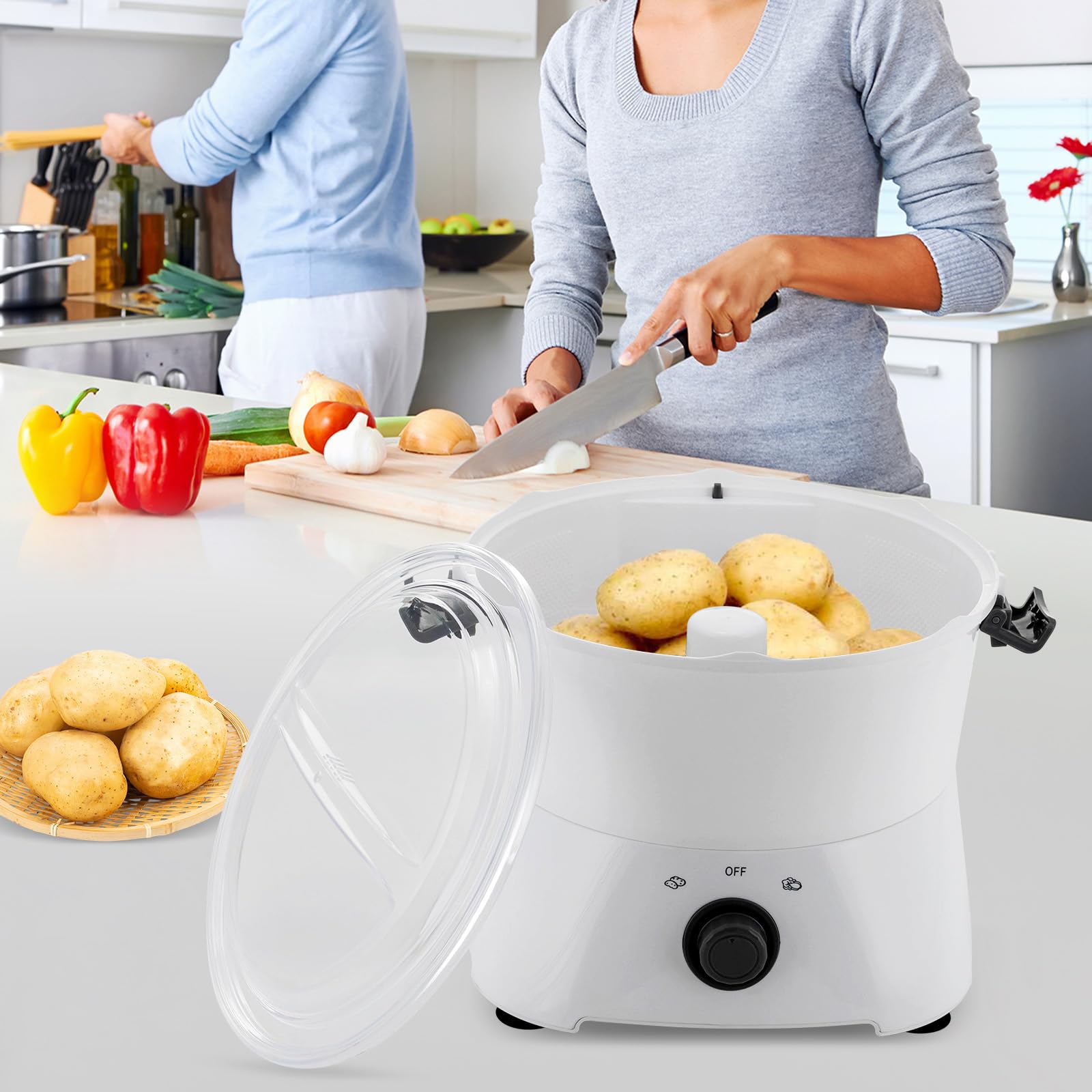 Peladora de patatas eléctrica 85 W Pelador de patatas profesional con cubierta transparente, cuchillas de acero inoxidable, gran capacidad para cocinas y restaurantes