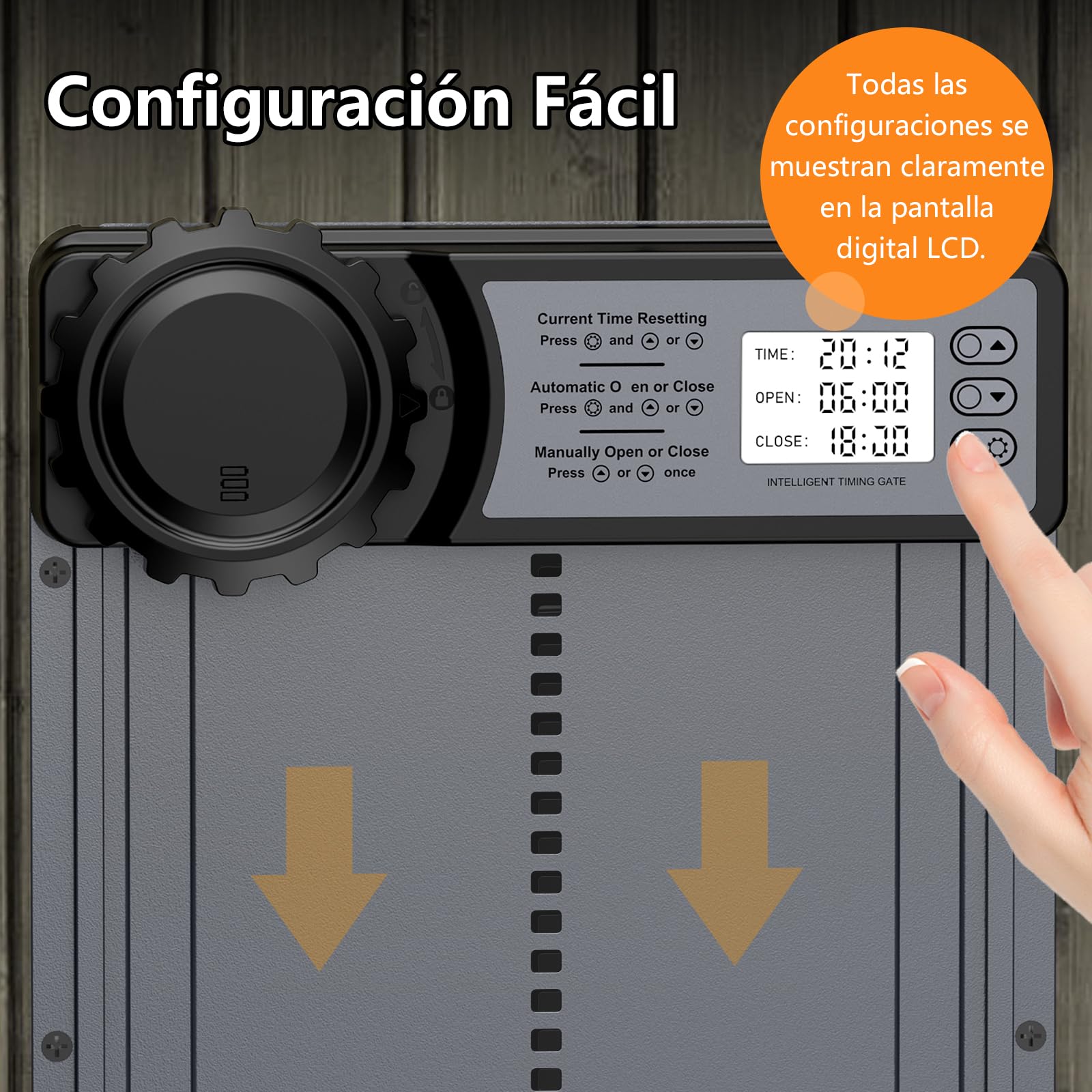 CHAMUTY Puerta Gallinero Automatica con Pantalla LCD Grande, Puerta Automatica Gallinero Aleación de Aluminio con Temporizador, Manual, Anti-atrapamiento, Puertas Automaticas para Gallinero Batería
