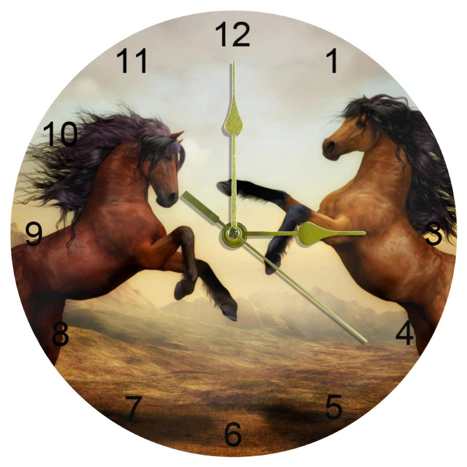 Horloge murale silencieuse cheval ronde de 25,4 cm finissant les bruits de tic-tac