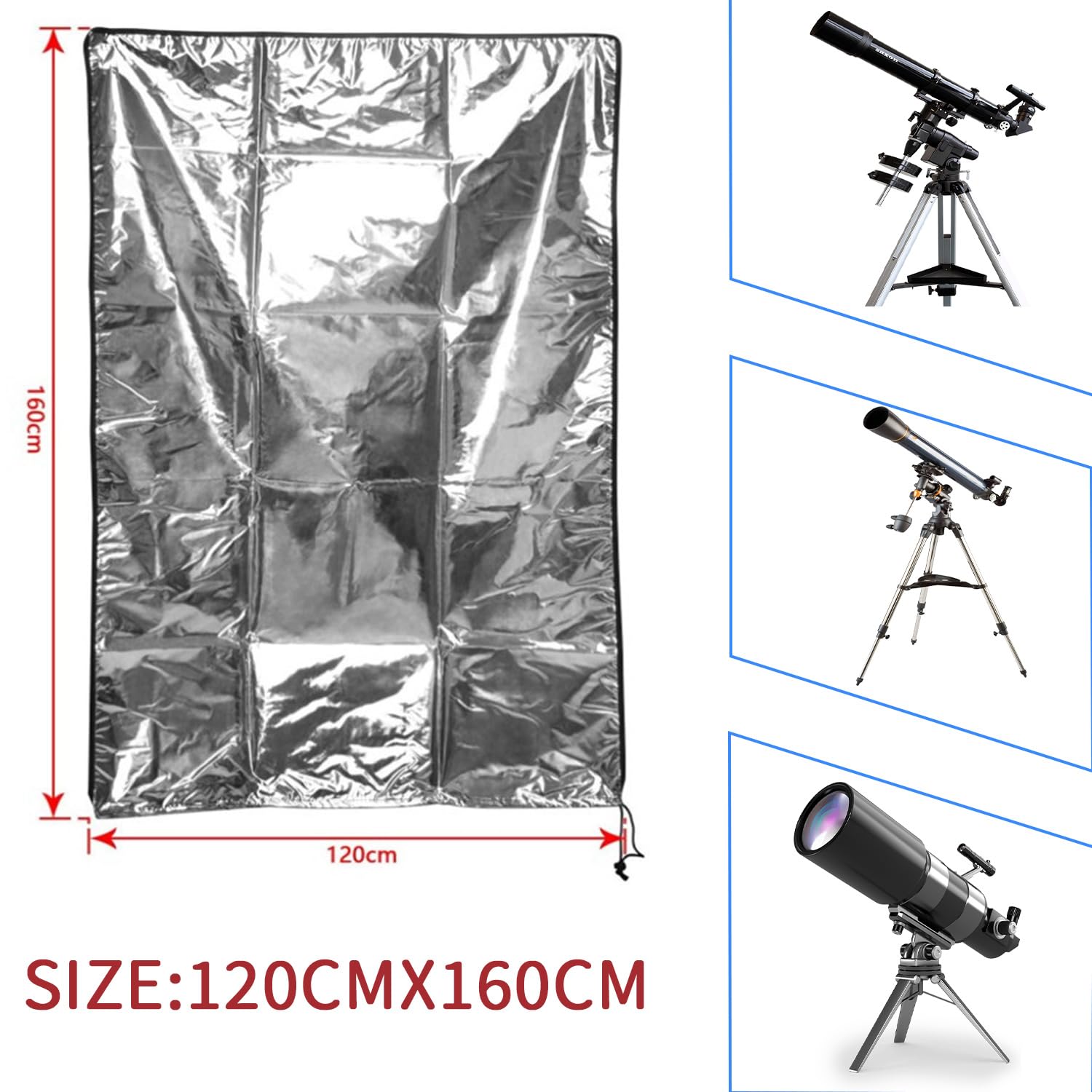Copertura telescopica 120 x 160 cm, con custodia portaoggetti, copertura telescopio per esterni, copertura impermeabile per telescopio, protezione antipolvere telescopica, antipolvere, antivento