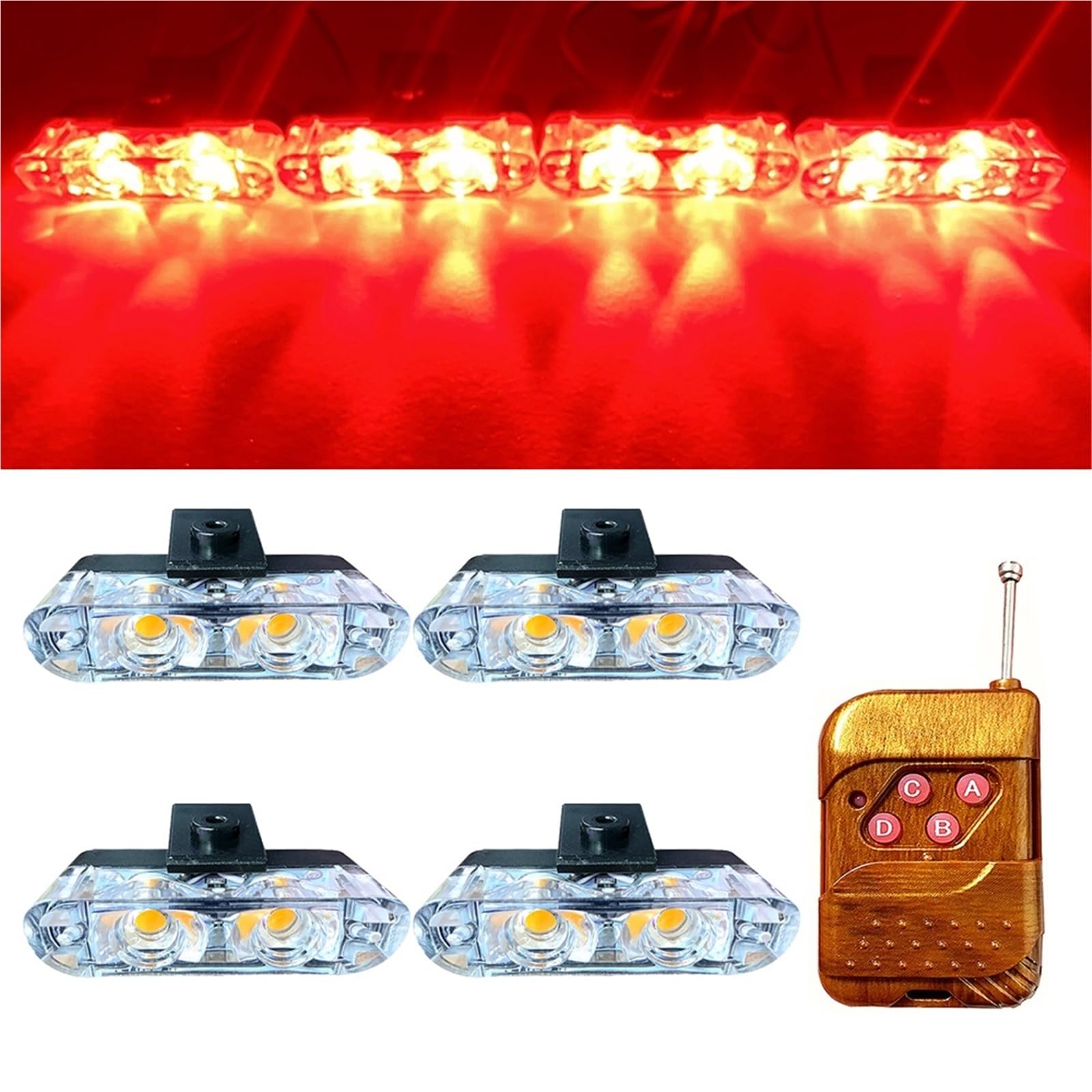 Luz estroboscópica de advertencia for vehículos con 2 LED, barra de luces intermitentes for parrilla, baliza de emergencia for vehículos, luz ámbar de señalización de seguridad vial.(Red)
