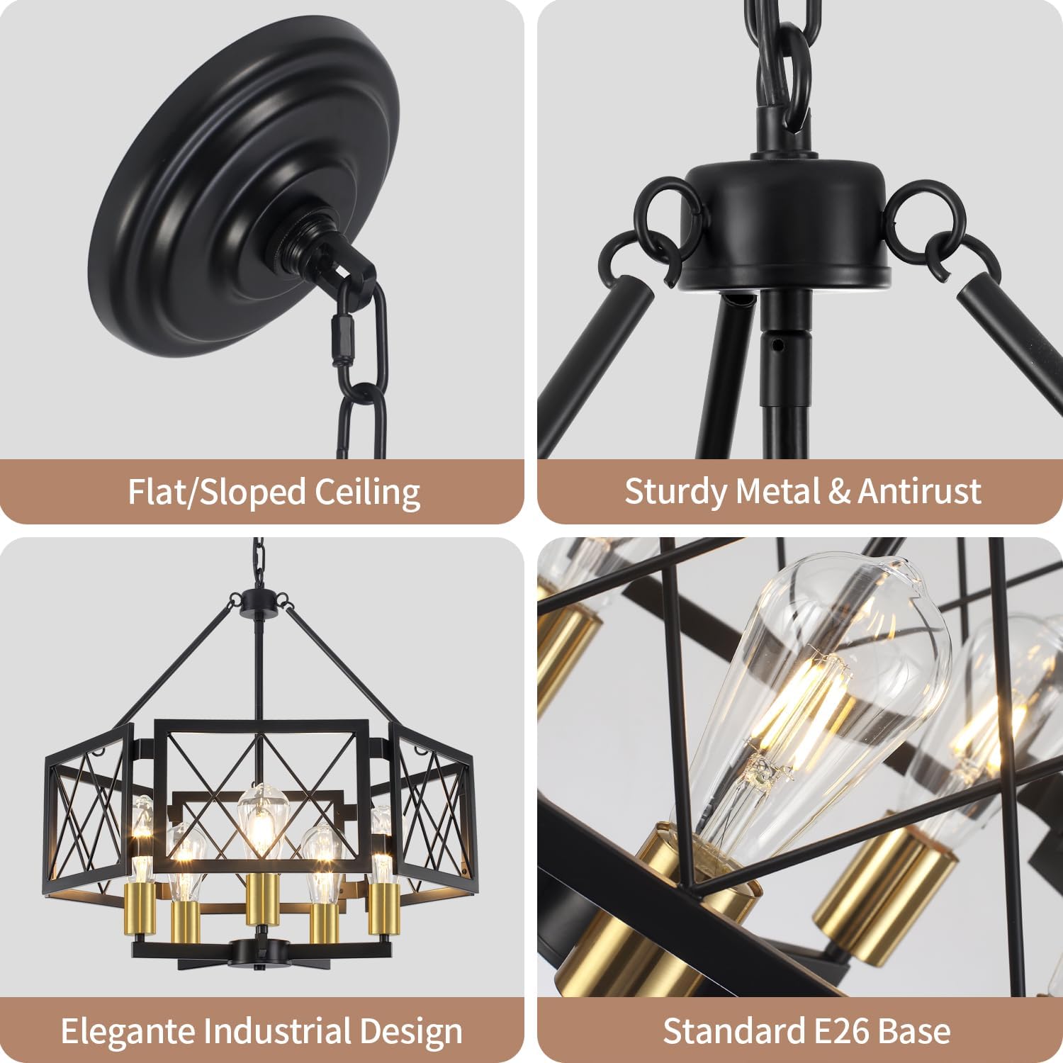 Dining Room Light Fixtures Over Table, 5-Light Modern Farmhouse Foyer Chandeliers for High Ceilings Kitchen Hanging Lights Adjustable Industrial Geometric Chandelier for Entryway Hallway Bedroom