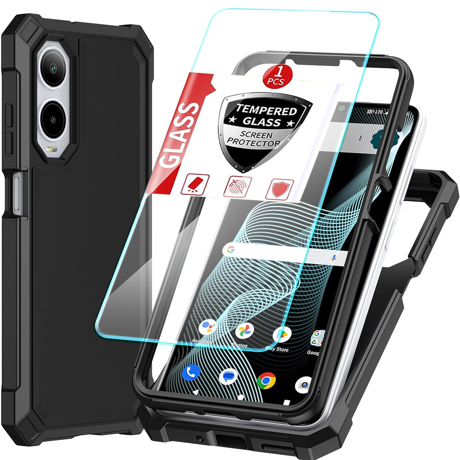 for Cricket Icon 6, AT&T Verge 3-in-1 Case with Screen Protector, for Cricket Icon 6, AT&T Verge Phone Case Full Body Protection,Hard PC Bumper &