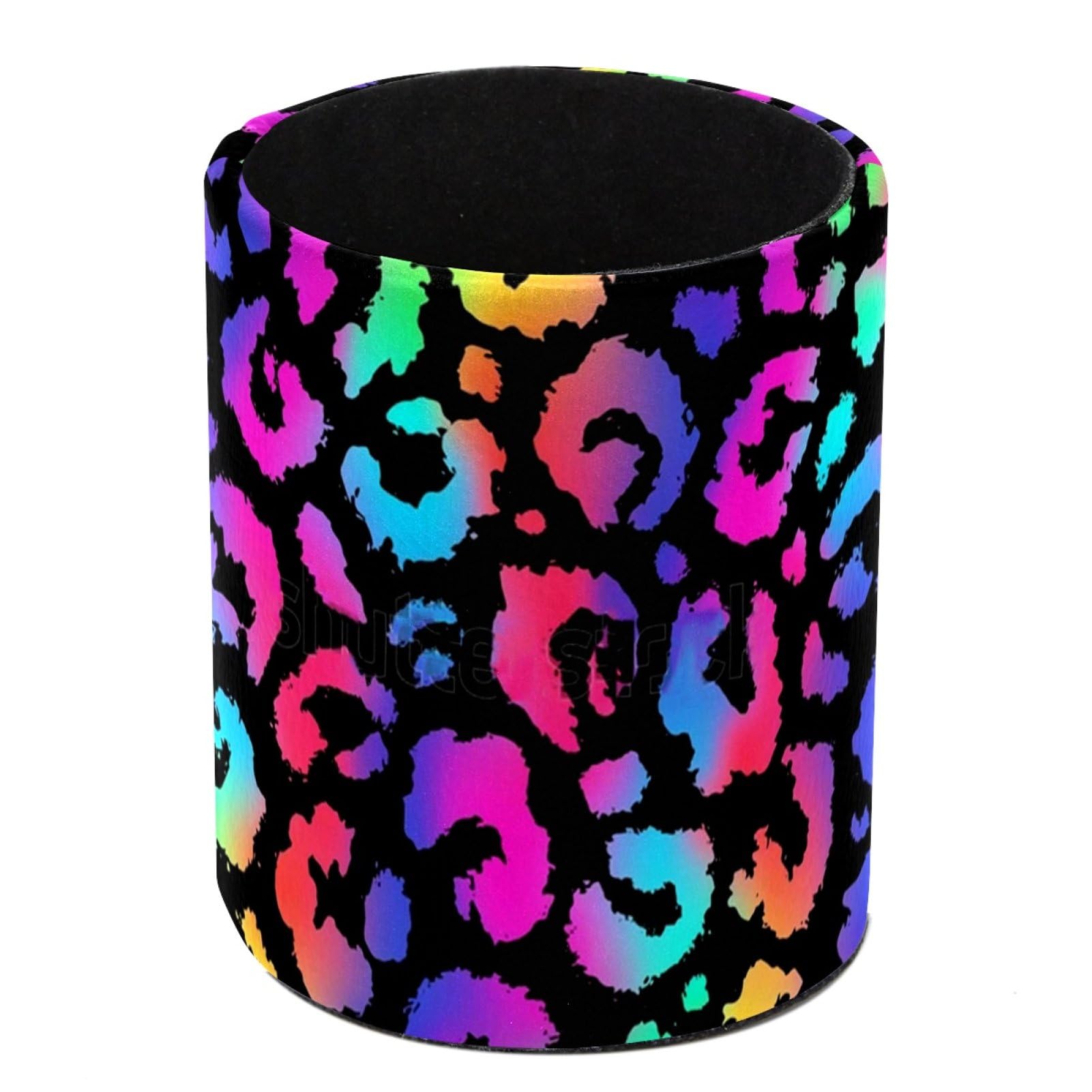 Luoweisi Color Leopard Pen Holder for Desk, Leather Pen Pot, Desk Pencil Holder Round Makeup Organiser Home Office School Suppliers