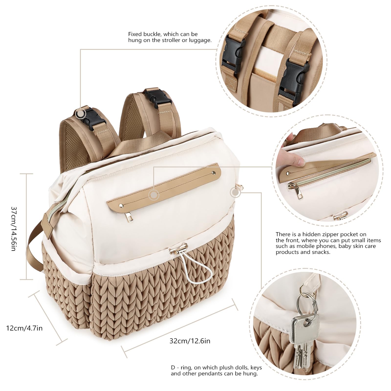 Mochila acolchada para mamá y papá, bolsa de pañales compacta y ligera con múltiples bolsillos para viajes, compras y crianza de los hijos, Marrón 2 unidades, M, moda