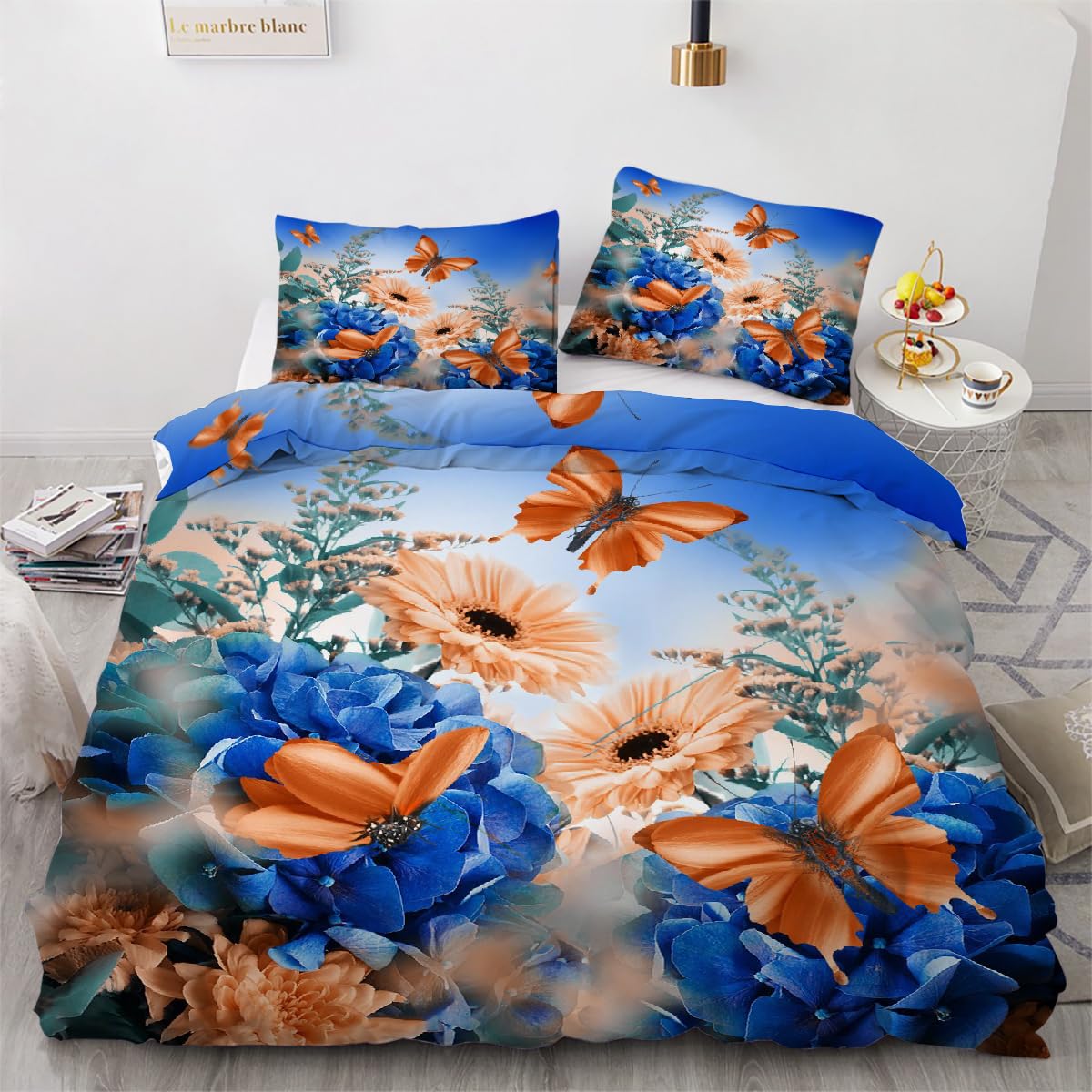 Housse de couette 140x200 papillon 3 pièces avec taies d'oreillers pour lit enfant