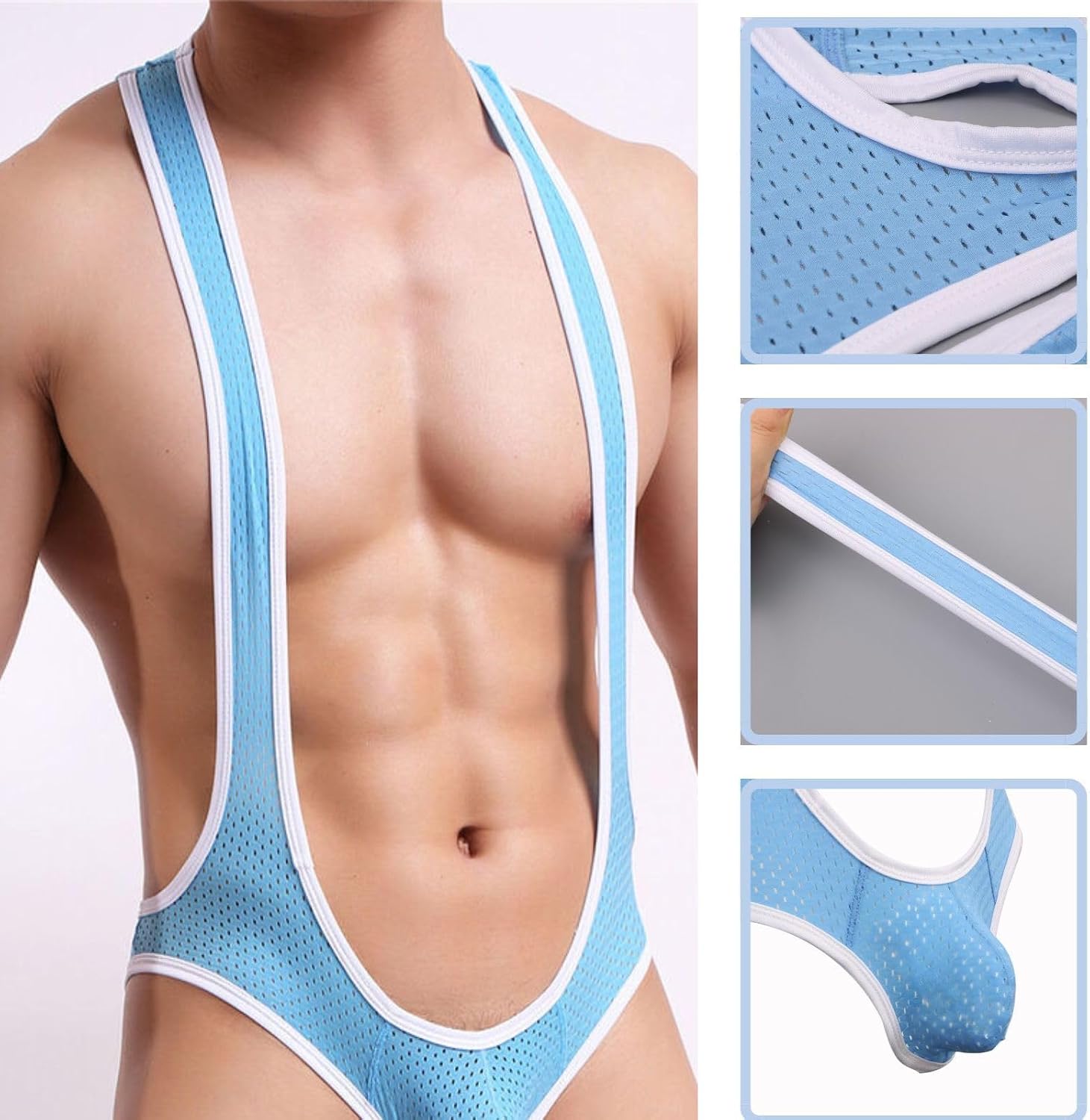 Men's Sexy Mesh Bodysuit Breathable One Piece Jockstrap Singlet Underwear