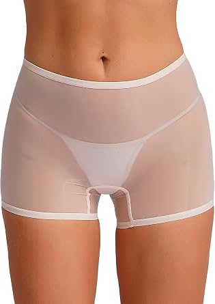 Womens Oil Glossy Silky Boyshorts Panties Sheer Stretchy Boxer Briefs Underwear Lingerie