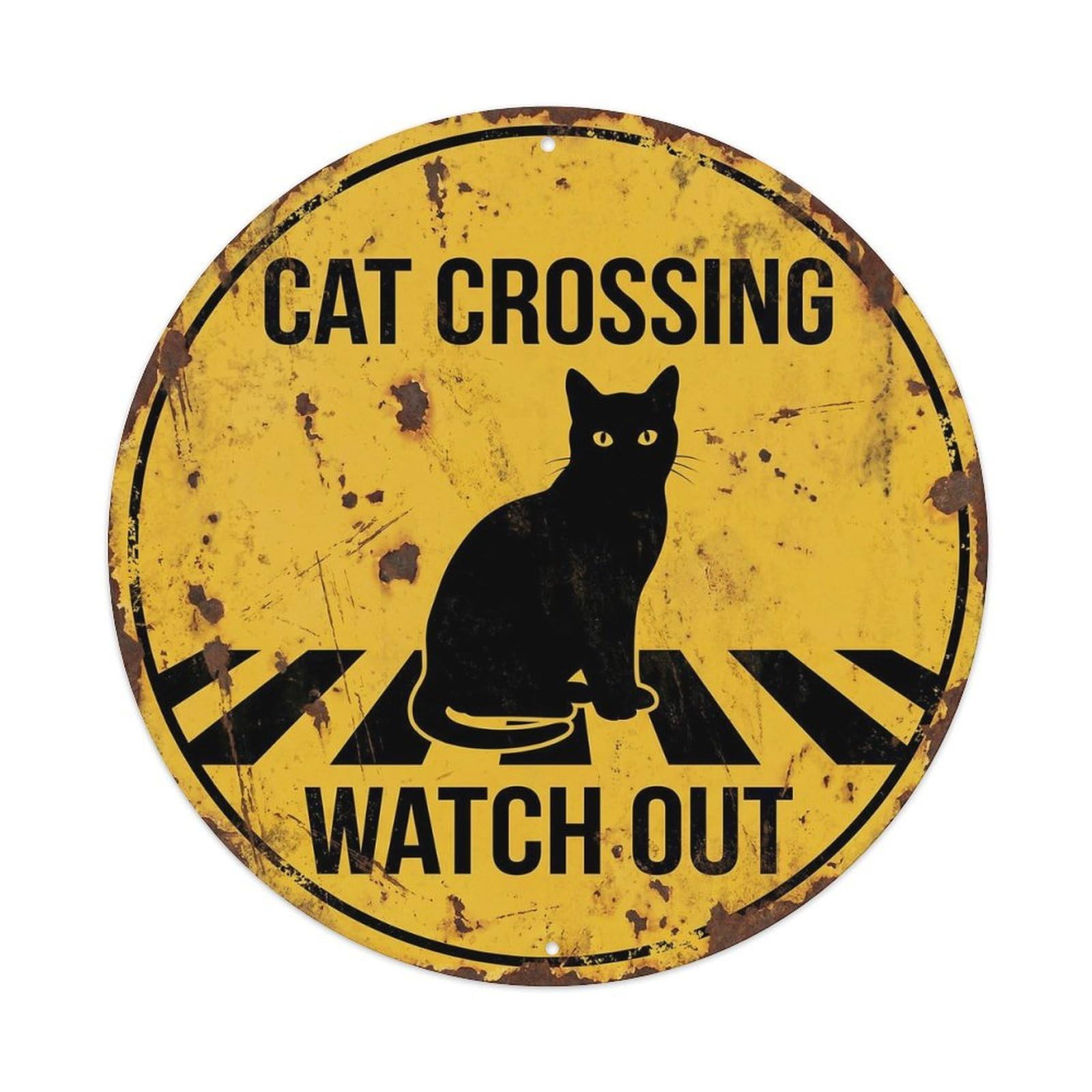 Cat Crossing Watch Out Classic Metal Tin Sign