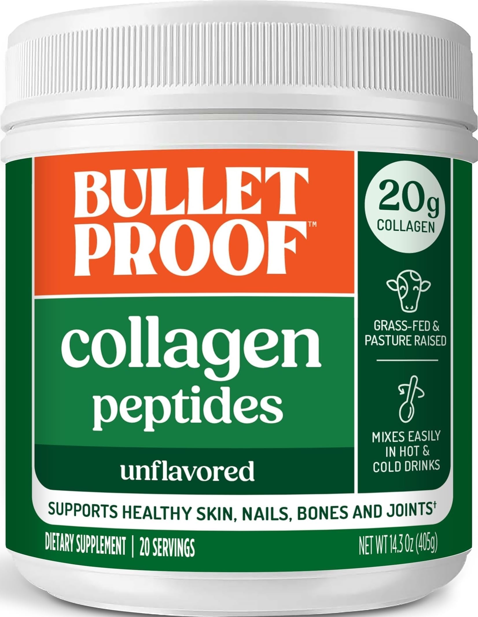 Unflavored Collagen Peptides Protein Powder, 14.3 oz | Grass-Fed Collagen Protein and Amino Acids for Skin, Bones and Joints, Bone and Joint Support, Pasture Raised