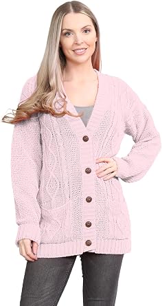 Janisramone Ladies Long Sleeve Cardigans, Cable Knit Cardigan, Warm Chunky Womens Cardigan, V-Neck Button up Ladies Jumpers
