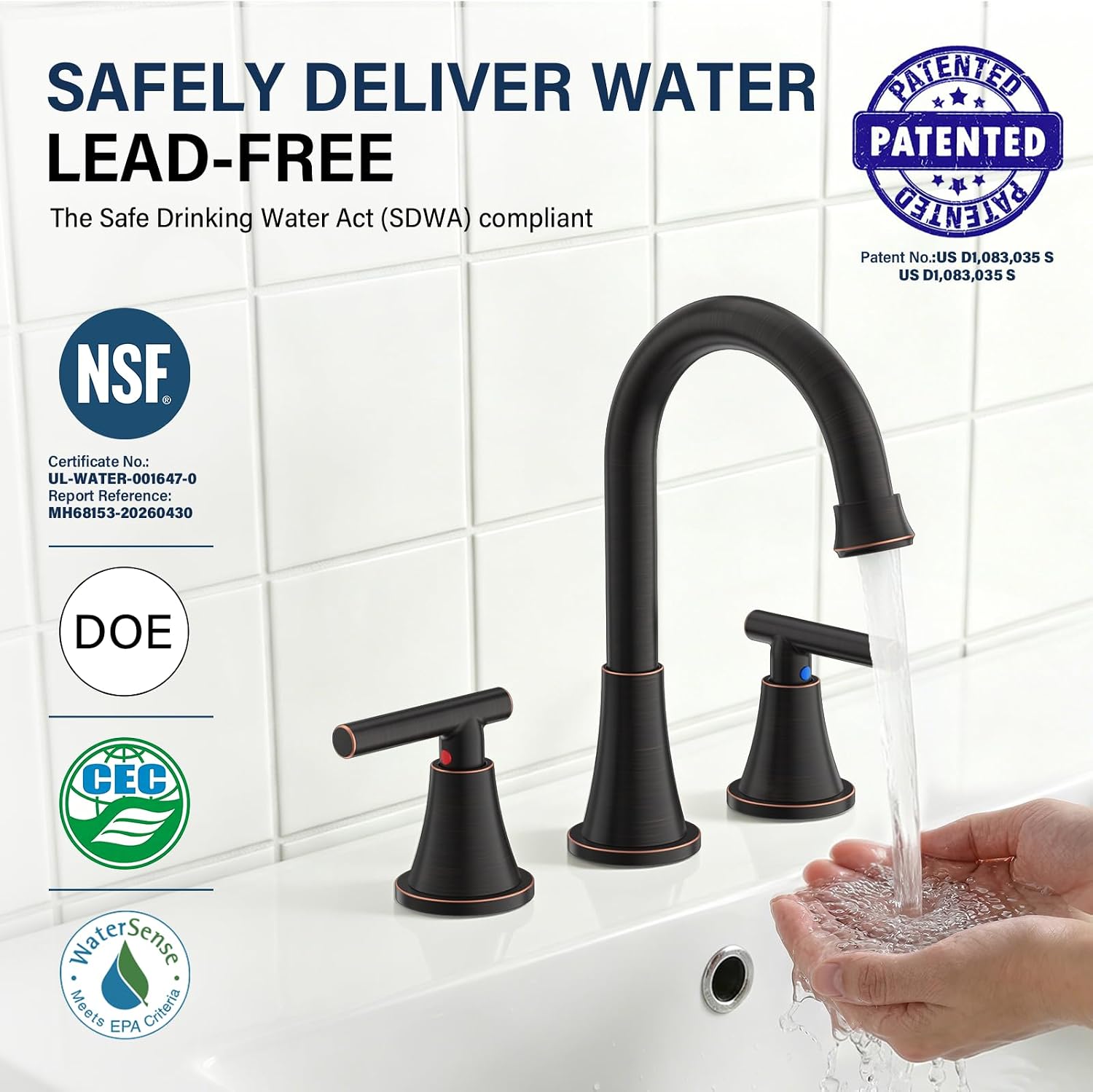 Bathroom Faucet 3 Hole, ORB Faucets with Pop-up Drain and Supply Lines image 2