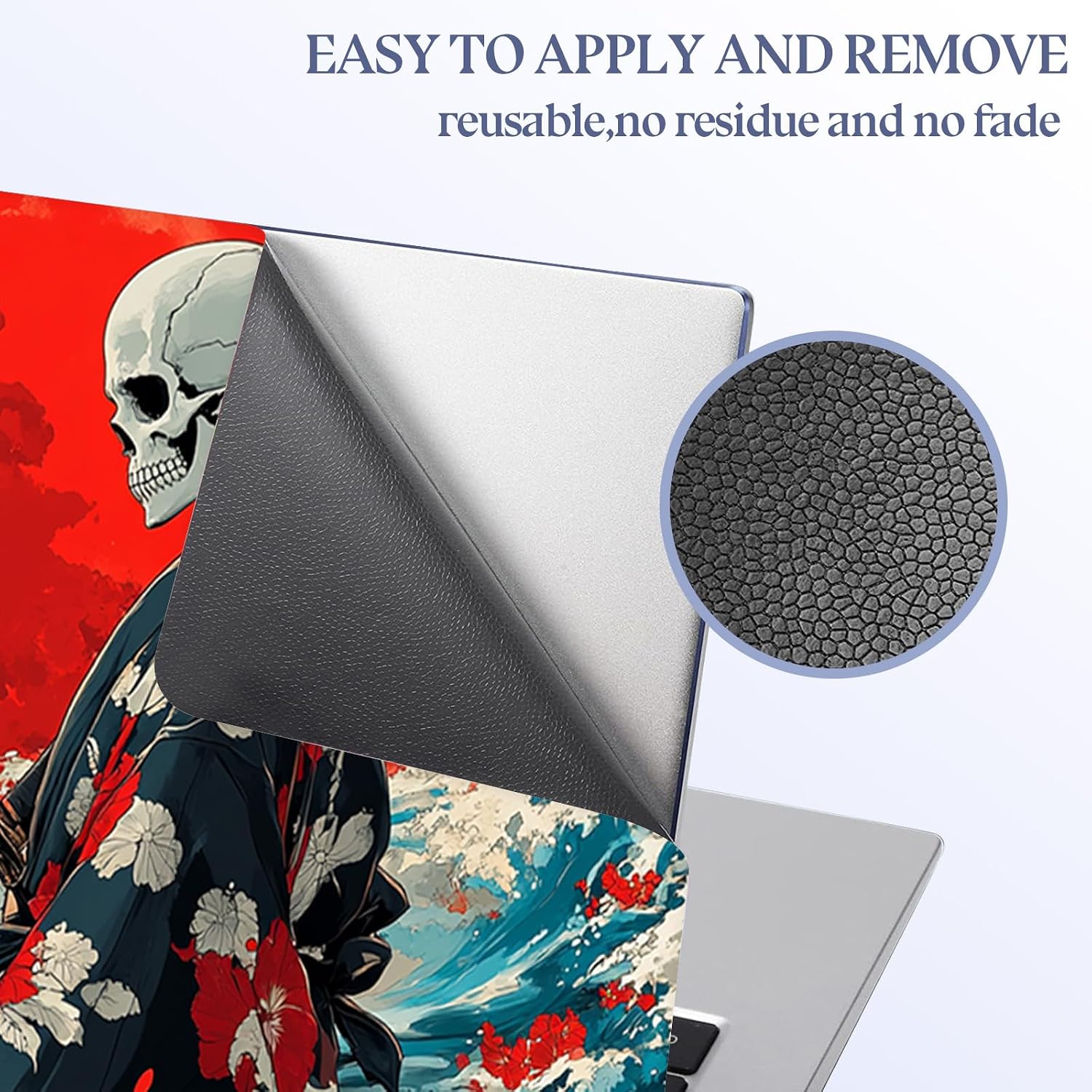 Universal Laptop Skin Sticker Decal,15.6 Inch Laptop Vinyl Cover for 13" 14" 15.6" Laptop,Scratch-Resistant Waterproof Protector Wrap,Reusable with Wrist Pads,Samurai Skull in The Waves