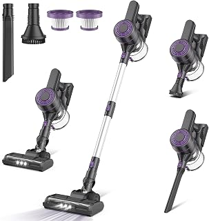 EICOBOT Cordless Vacuum Cleaner,20000Pa Powerful Cordless Vacuum,35 Mins Runtime,Detachable Battery,1.5L Dust Cup,6 in 1 Lightweight Quiet Stick Vacuum Cleaner for Hardwood Floor Pet Hair,Car,Grape