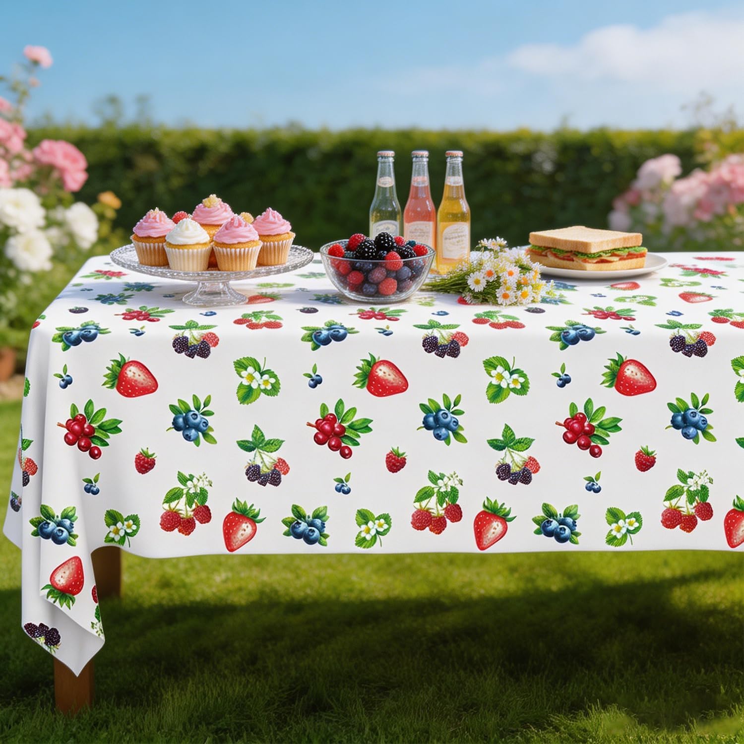 YJZCP 4 Pack Berry Birthday Tablecloth Blueberry Birthday Table Cloth Disposable Blueberry Strawberry Party Decorations Fruit Table Covers for Girls Berry Party Baby Shower Supplies 51X86IN image 5