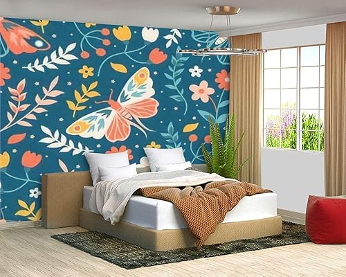 Miniatura 3 de Mural de lienzo moderno 3D, diseño caprichoso de primavera, sin costuras, divertido estampado de luna, mariposa, hierbas, despegar y pegar,