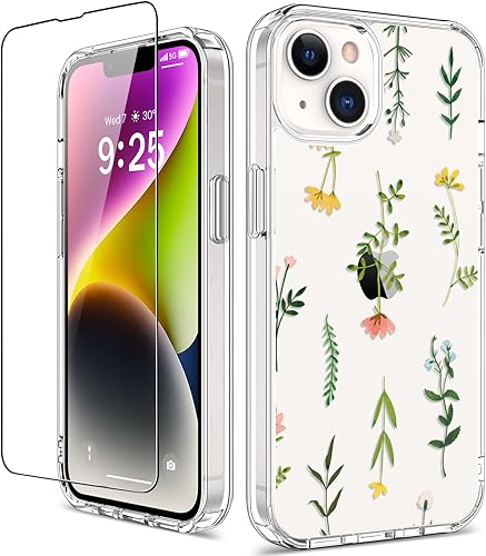 Miniatura 42 de GiiKa Funda rígida para iPhone 14 con protector de pantalla, 6.1 pulgadas, transparente, a prueba de golpes, diseño floral rosa, para niñas y Small