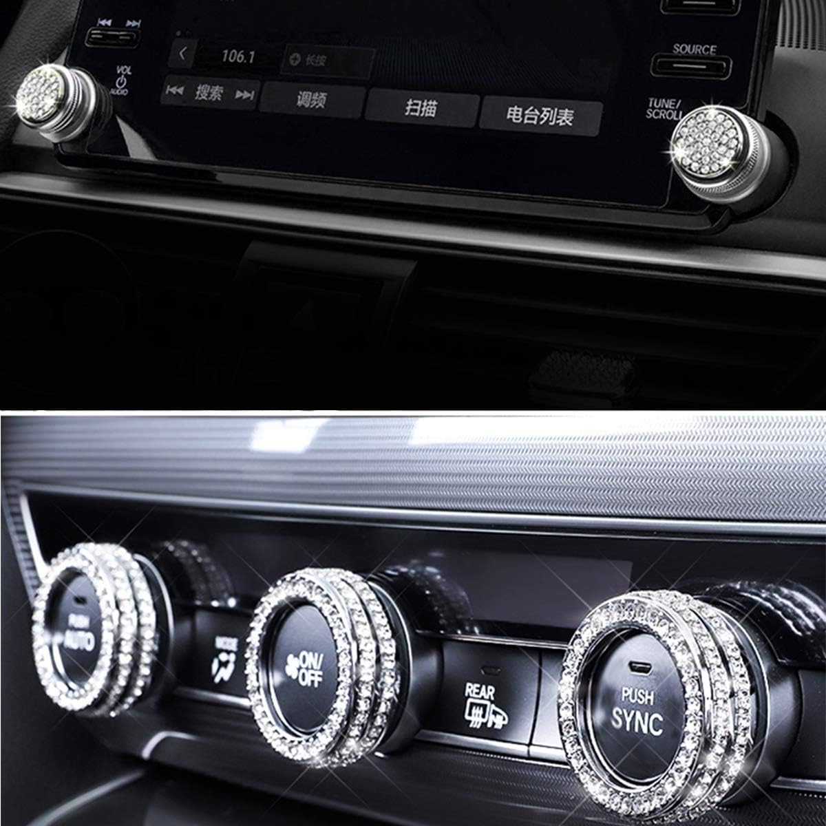 TopDall Climate Control Touch Screen Knob Button Bling Crystal Shiny Accessory Interior Cover Compatible for Honda Inspire Accord