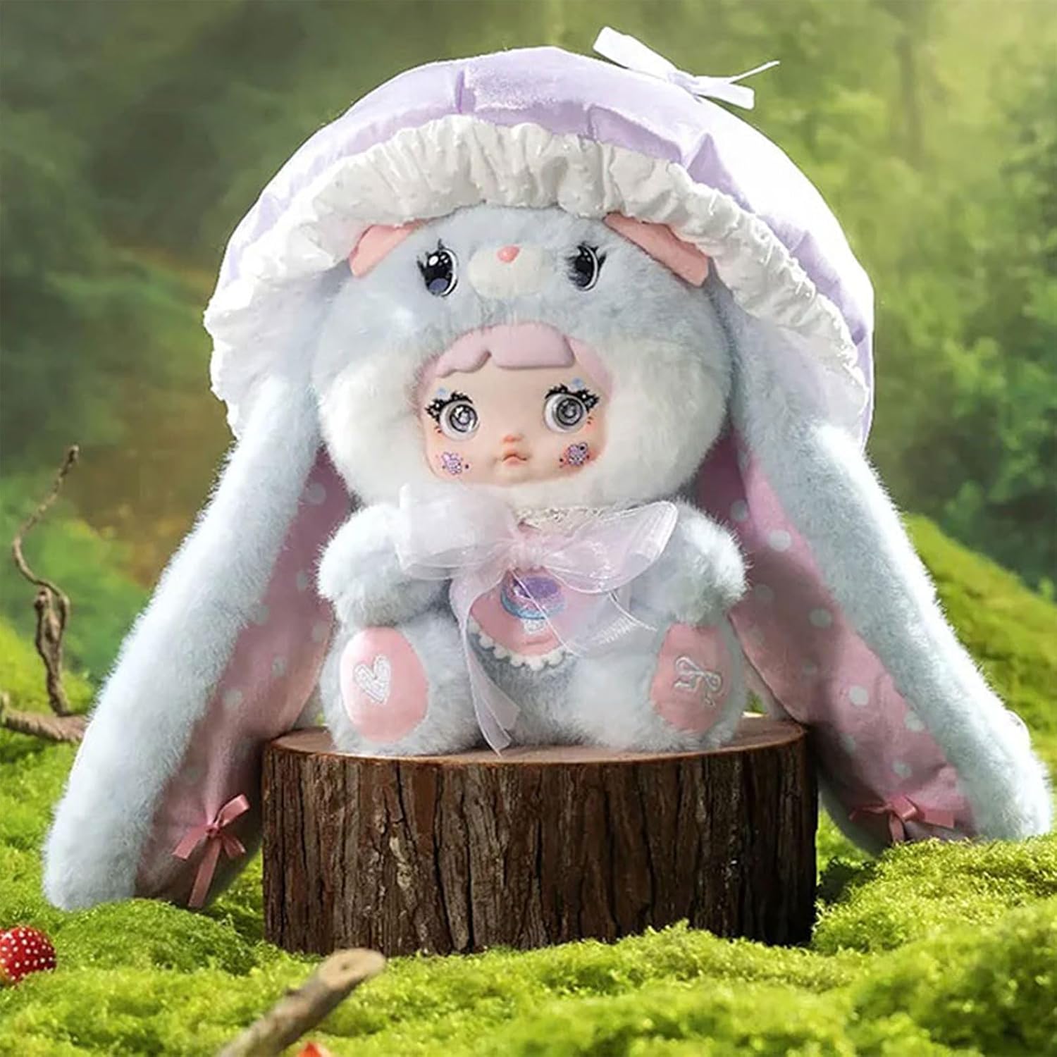 Nommi Blind Box Plush Figures, Cute Vinyl Blind Box Plush, Collectible Nommi 400% Mushroom Hat Series, Kawaii Action Figure Mystery Box for Surprise Gifts, Single Box (1 of 7 Possible Styles)
