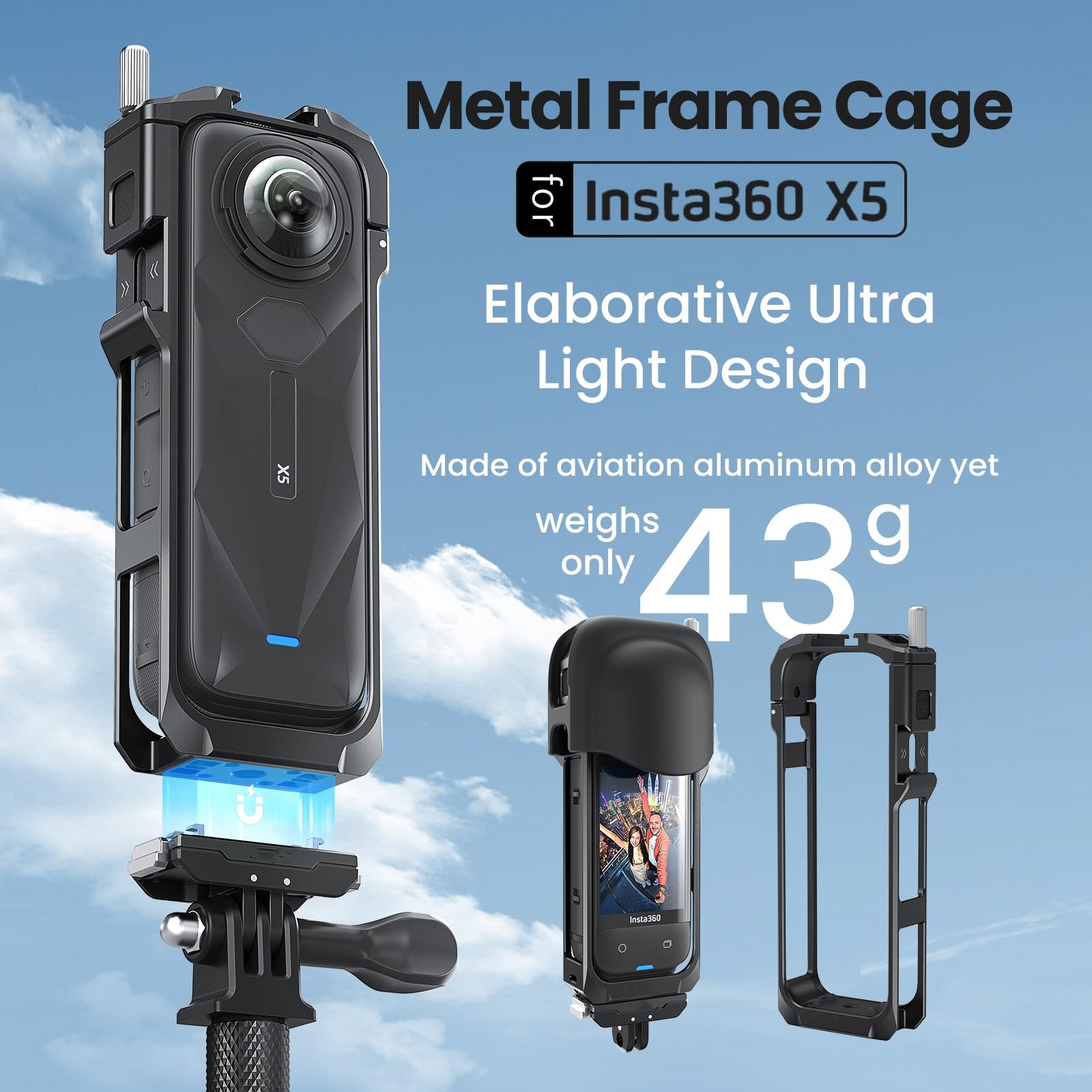 Jaula Protectora De Aluminio Para Insta360 X5 - Con Tapa De Lente, Liberación Rápida, Soportes Fríos Y Rosca 1/4