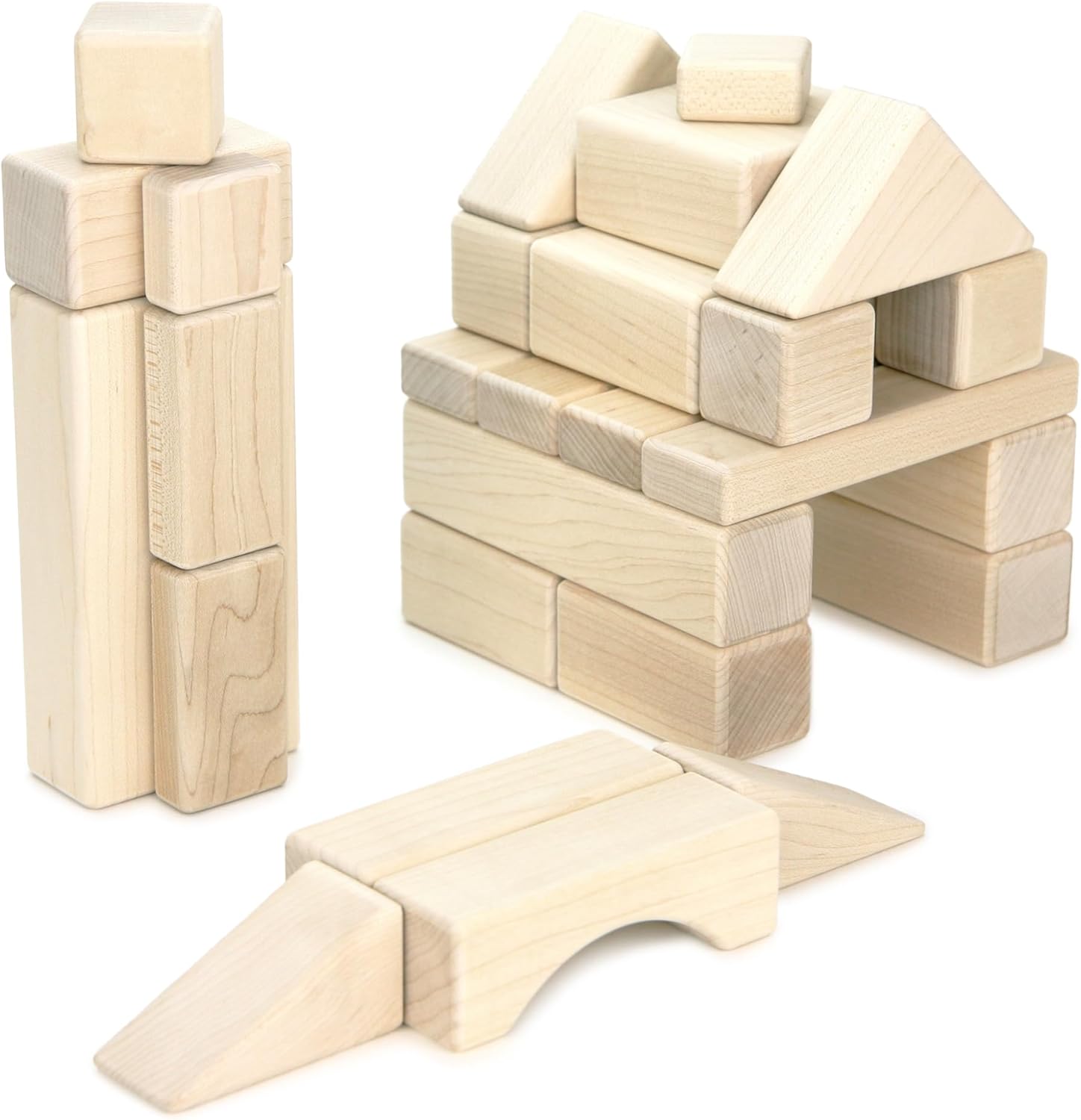 34 pc Junior Builder Block Set Wood Building Blocks, Hard Maple Standard Unit Blocks, Made in USA Heirloom Quality Toys