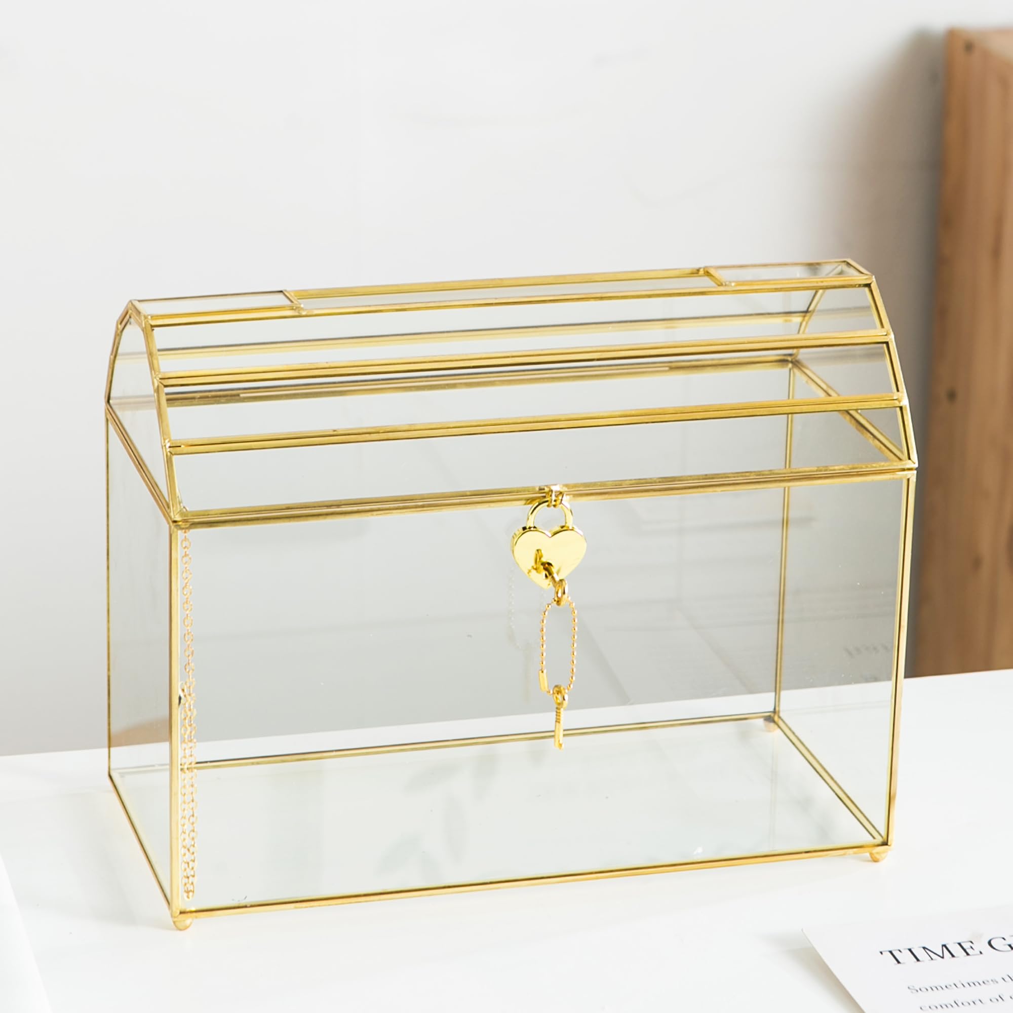 Scatola per biglietti di nozze con fessura, grandi scatole di carte in vetro da 30,5 cm per ricevimenti, porta carte dorate, scatola decorativa trasparente con serratura per baby shower,