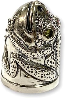 Victorian Style Frog with Peridot Eyes Sewing Thimble 925 Sterling Silver