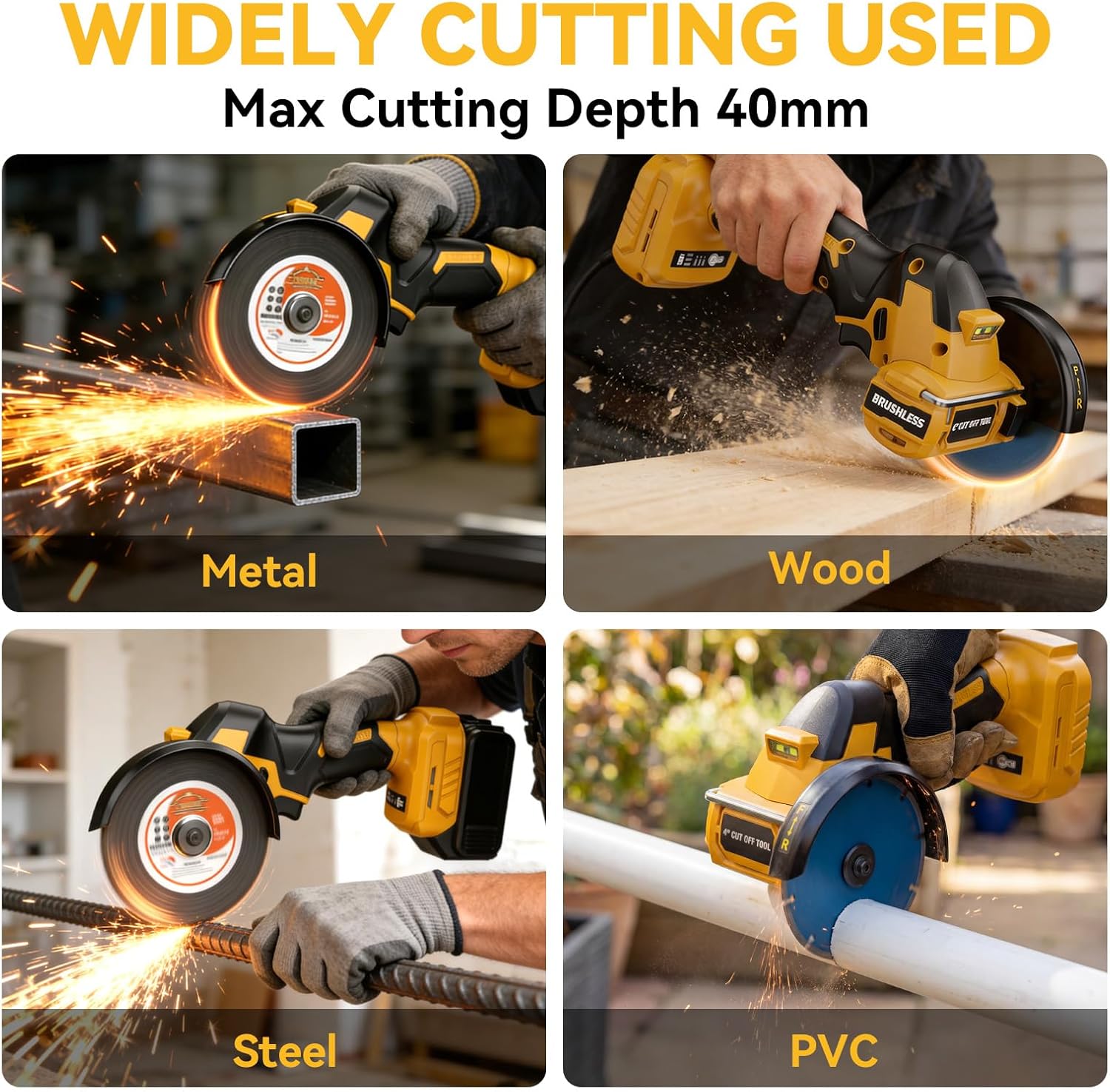 Cordless Cut Off Tool for Dewalt 20V Max Battery (Tool Only), 4 Inch Brushless Cut Off Saw 18000 RPM, 3 Variable Speed, with 7 Saw 4” Blades for Metal/Wood/Plastic Cutting, No Battery