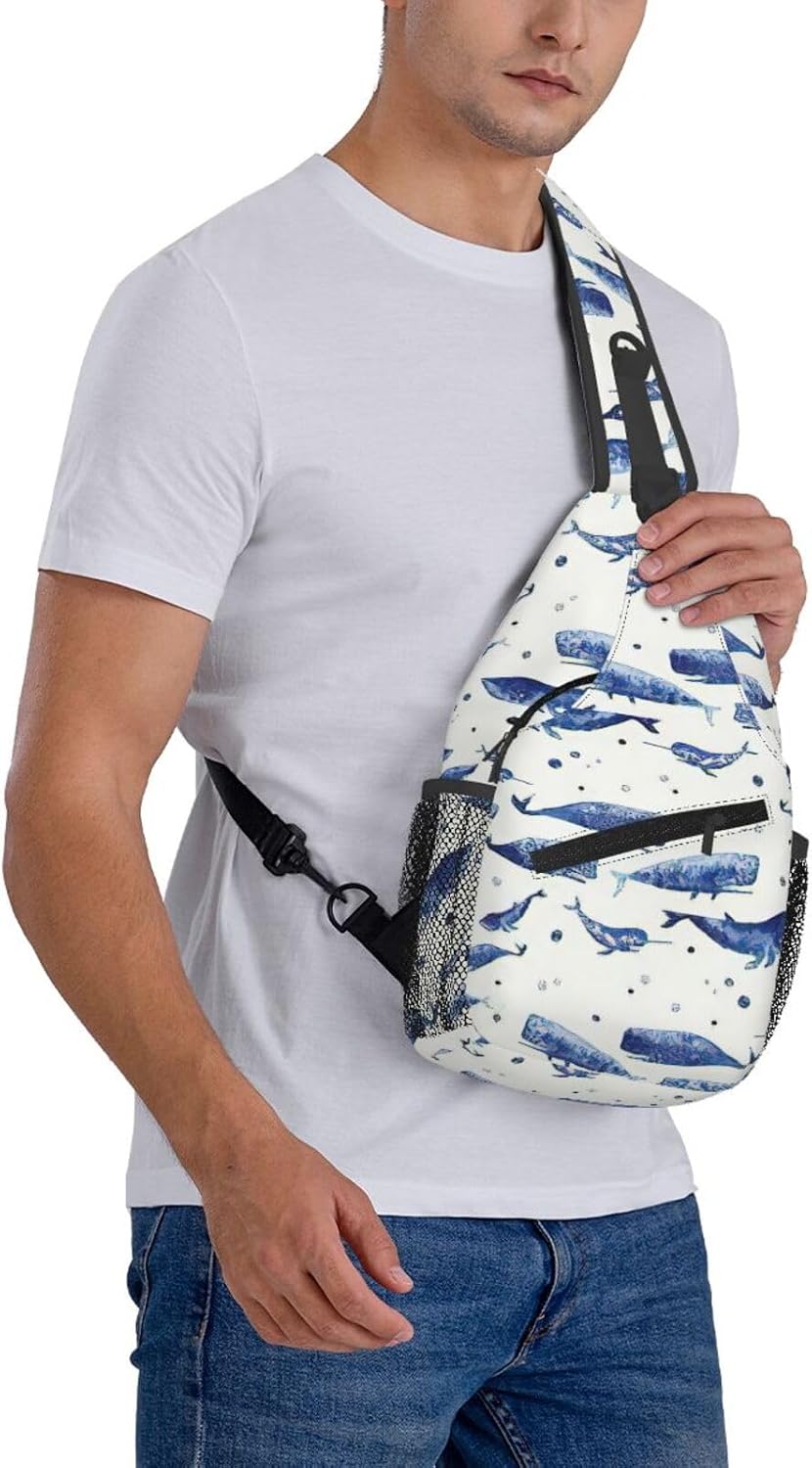 Durable Lightweight Small blue whale swimming Print Cross chest bag diagonally for Travel Commute Daily Use