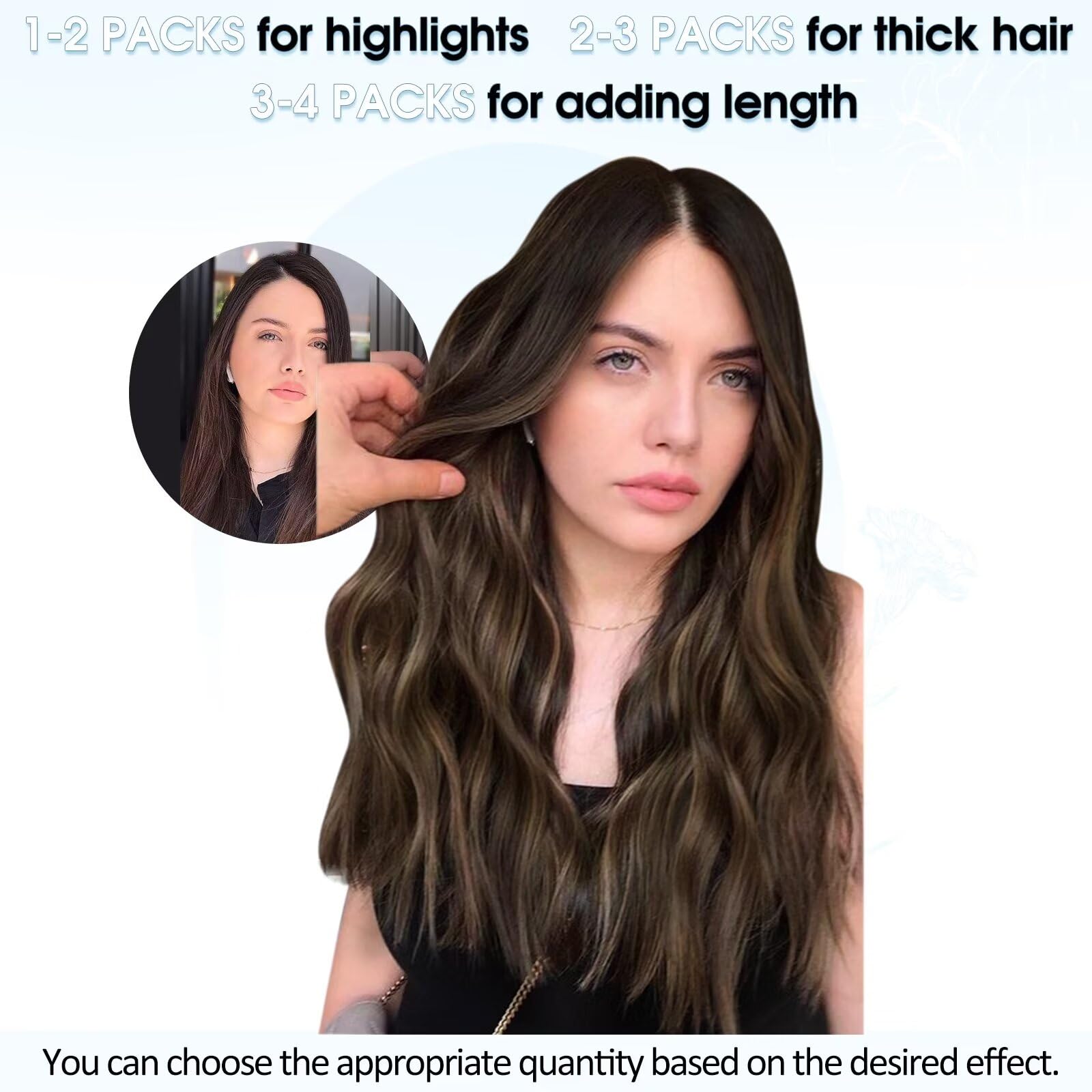 Vivien 24 Inch Micro Beads Extensions Real Human Hair Balayage Brown Remy Micro Loop Hair Extensions Dark Brown to Light Ombre Invisible Long for Women 50g 50s #2/8/2 - Image 4
